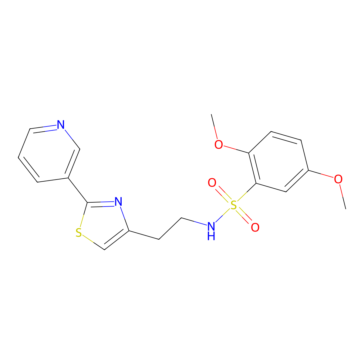 2,5-dimethoxy-N-(2-(2-(pyridin-3-yl)thiazol-4-yl)ethyl)benzenesulfonamide molecular structure, CAS 863512-09-8