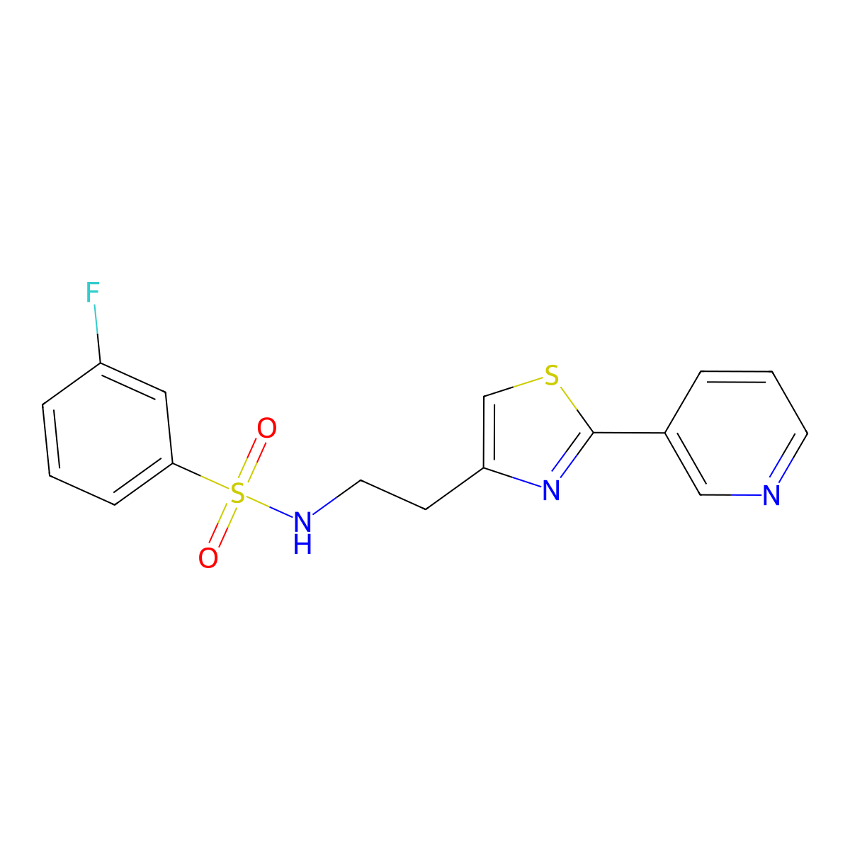 3-fluoro-N-(2-(2-(pyridin-3-yl)thiazol-4-yl)ethyl)benzenesulfonamide molecular structure, CAS 863512-10-1