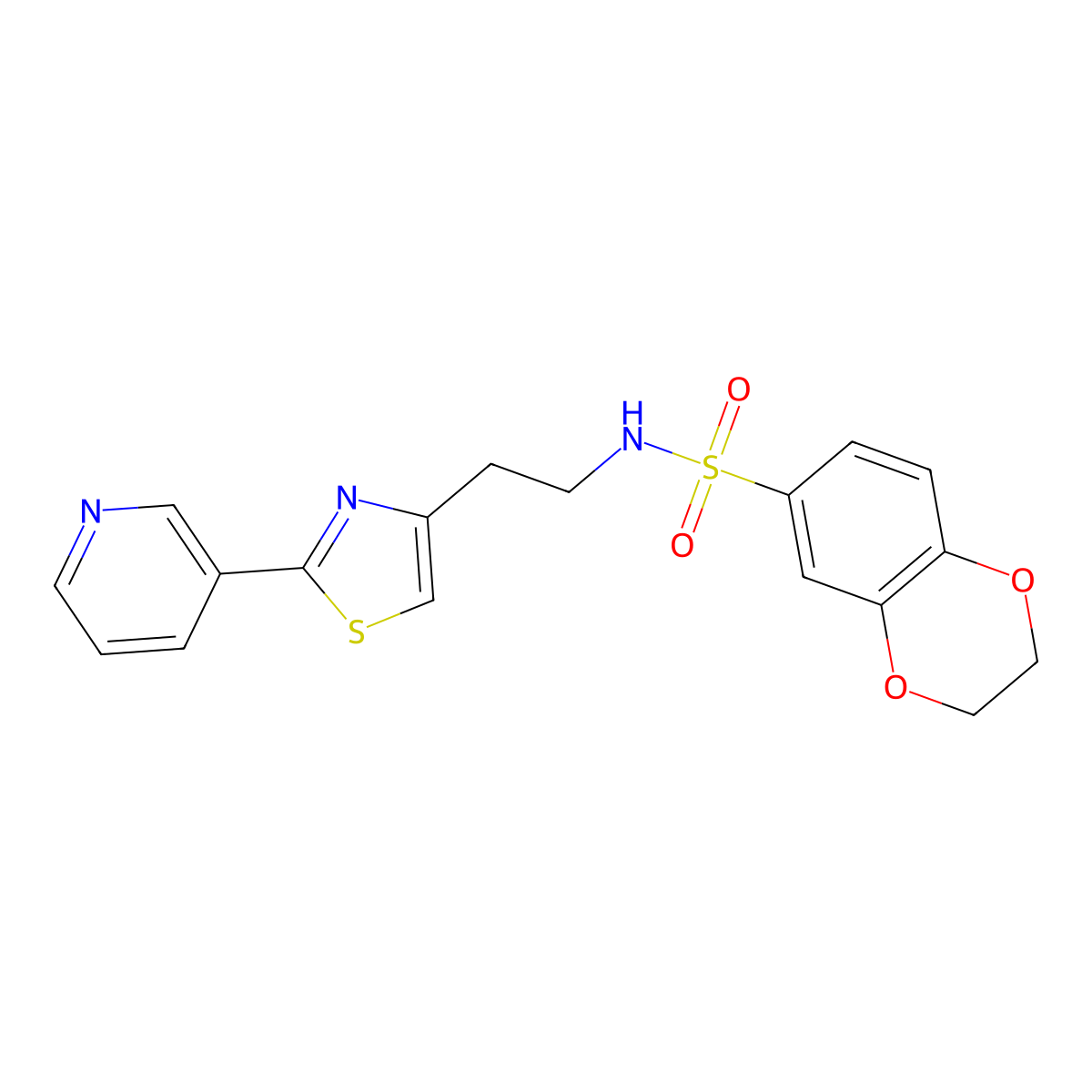 N-{2-[2-(pyridin-3-yl)-1,3-thiazol-4-yl]ethyl}-2,3-dihydro-1,4-benzodioxine-6-sulfonamide molecular structure, CAS 863512-11-2