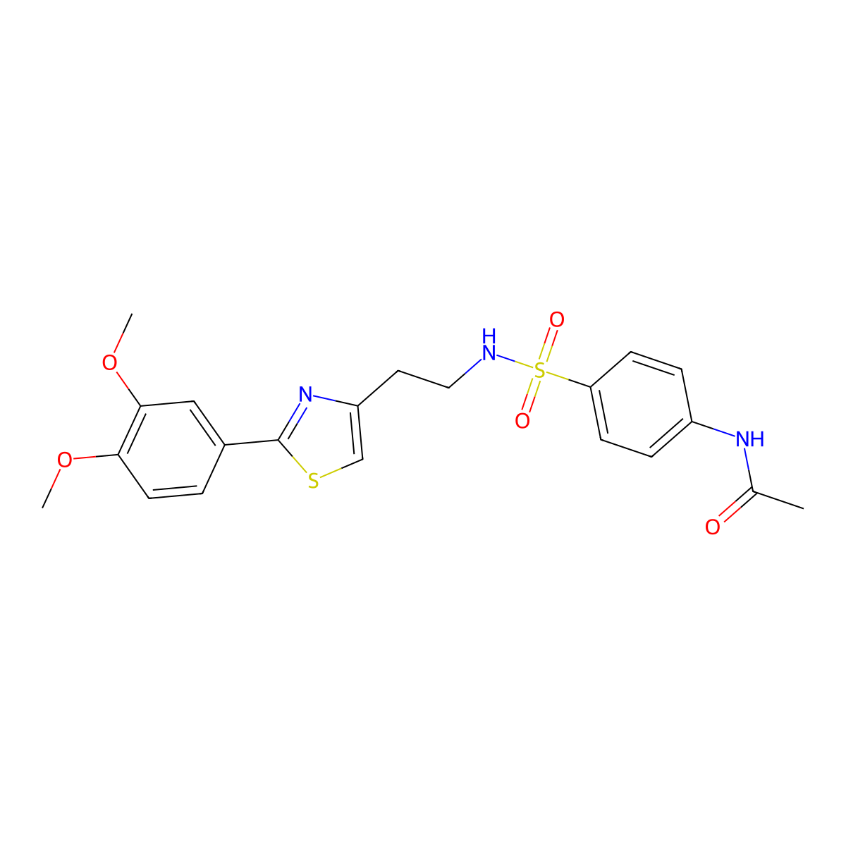 N-(4-(N-(2-(2-(3,4-dimethoxyphenyl)thiazol-4-yl)ethyl)sulfamoyl)phenyl)acetamide molecular structure, CAS 863512-27-0