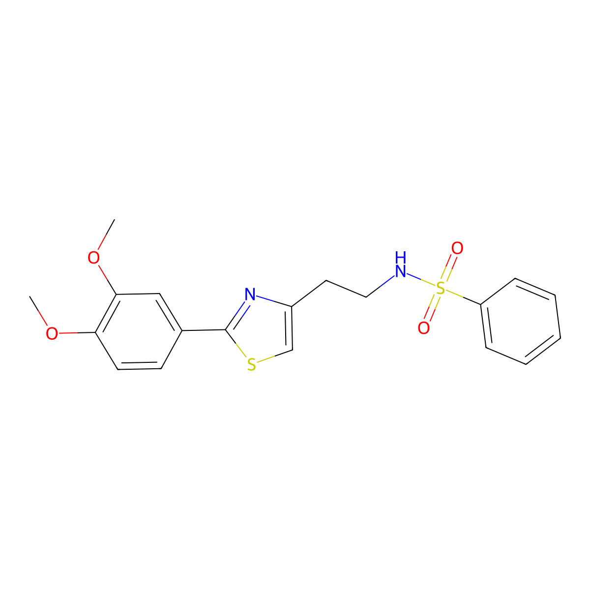N-(2-(2-(3,4-dimethoxyphenyl)thiazol-4-yl)ethyl)benzenesulfonamide molecular structure, CAS 863512-28-1