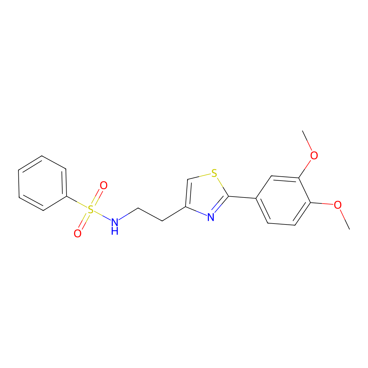 N-(2-(2-(3,4-dimethoxyphenyl)thiazol-4-yl)ethyl)benzenesulfonamide molecular structure, CAS 863512-28-1