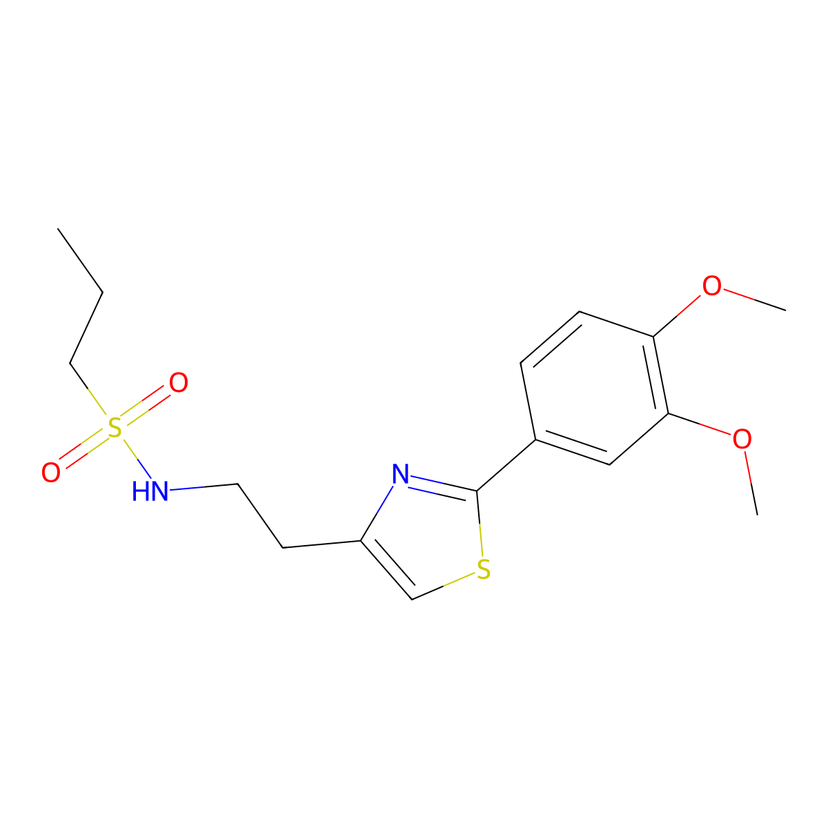 N-(2-(2-(3,4-dimethoxyphenyl)thiazol-4-yl)ethyl)propane-1-sulfonamide molecular structure, CAS 863512-36-1