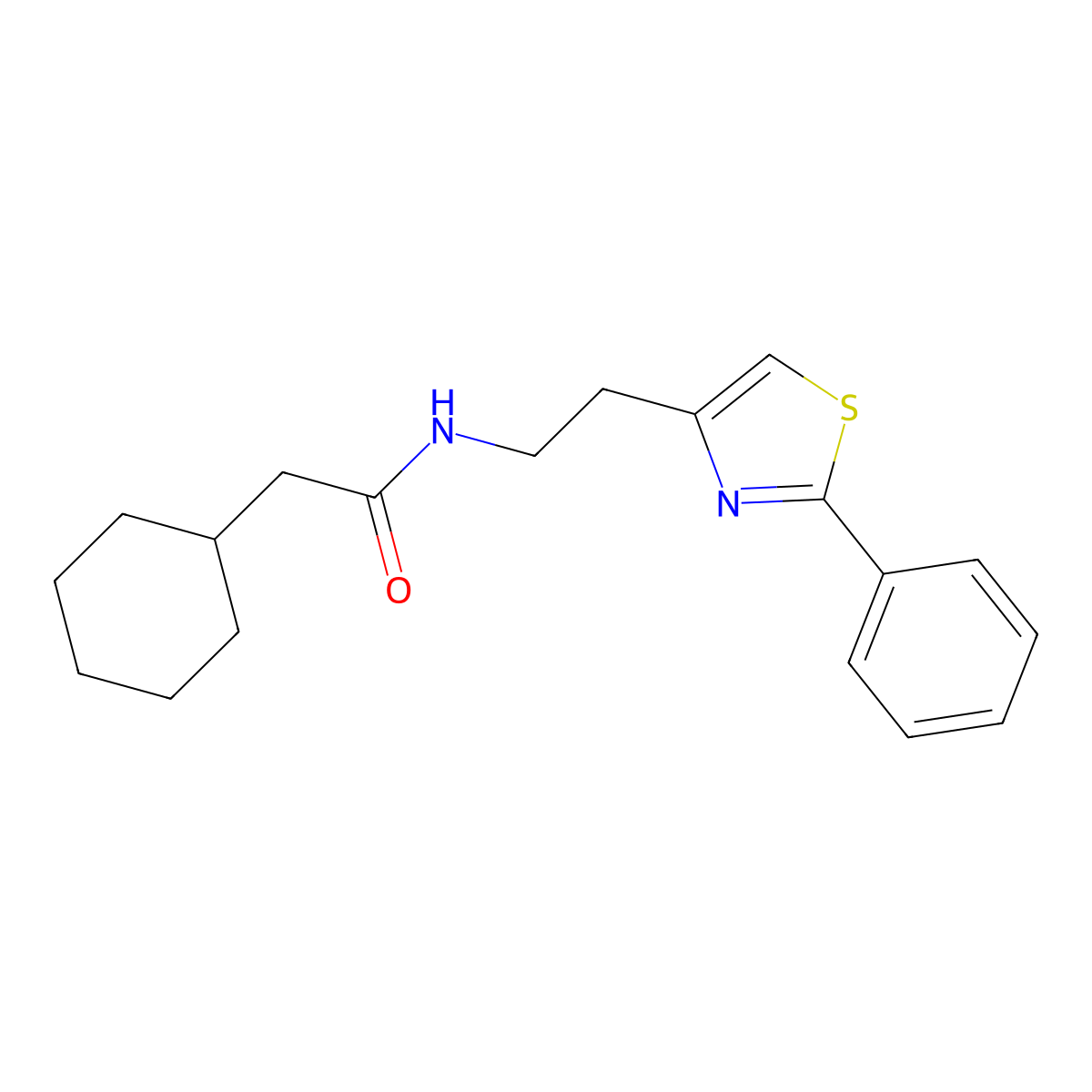 2-cyclohexyl-N-[2-(2-phenyl-1,3-thiazol-4-yl)ethyl]acetamide molecular structure, CAS 863512-68-9