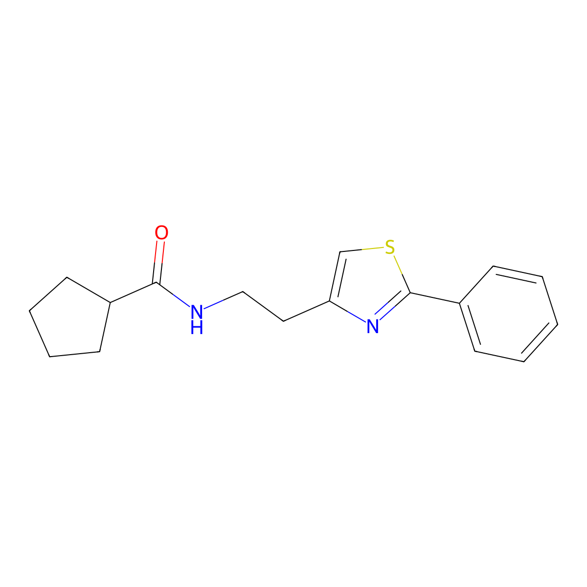 N-(2-(2-phenylthiazol-4-yl)ethyl)cyclopentanecarboxamide molecular structure, CAS 863512-69-0