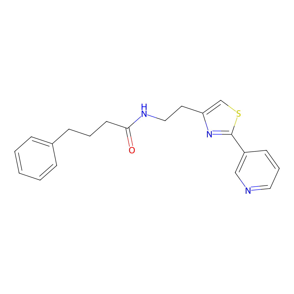4-phenyl-N-(2-(2-(pyridin-3-yl)thiazol-4-yl)ethyl)butanamide molecular structure, CAS 863513-46-6