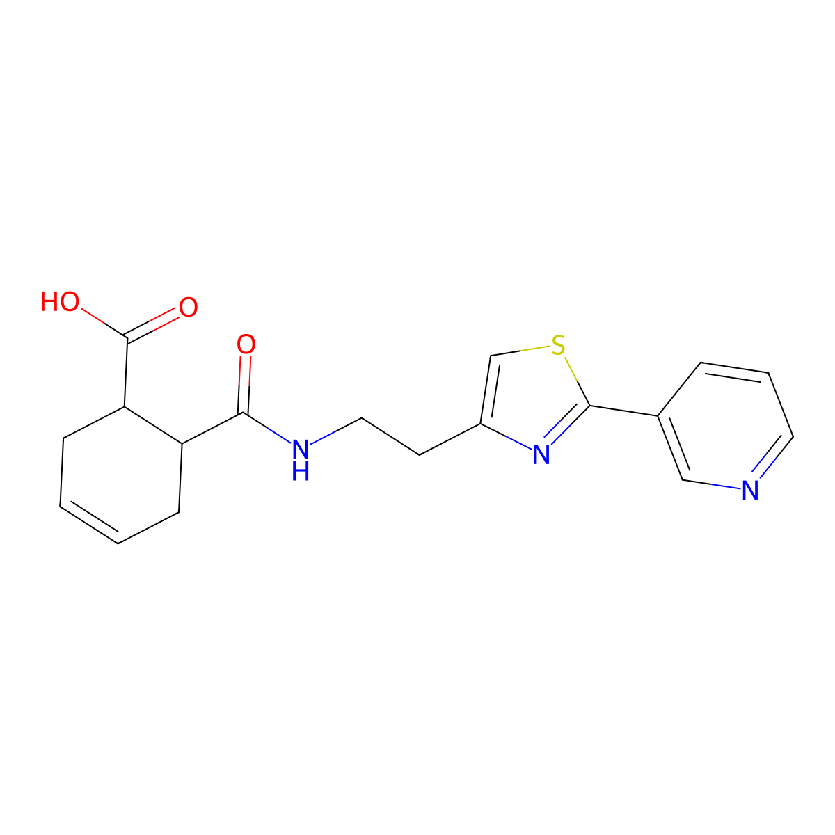 6-((2-(2-(Pyridin-3-yl)thiazol-4-yl)ethyl)carbamoyl)cyclohex-3-enecarboxylic acid molecular structure, CAS 863513-51-3