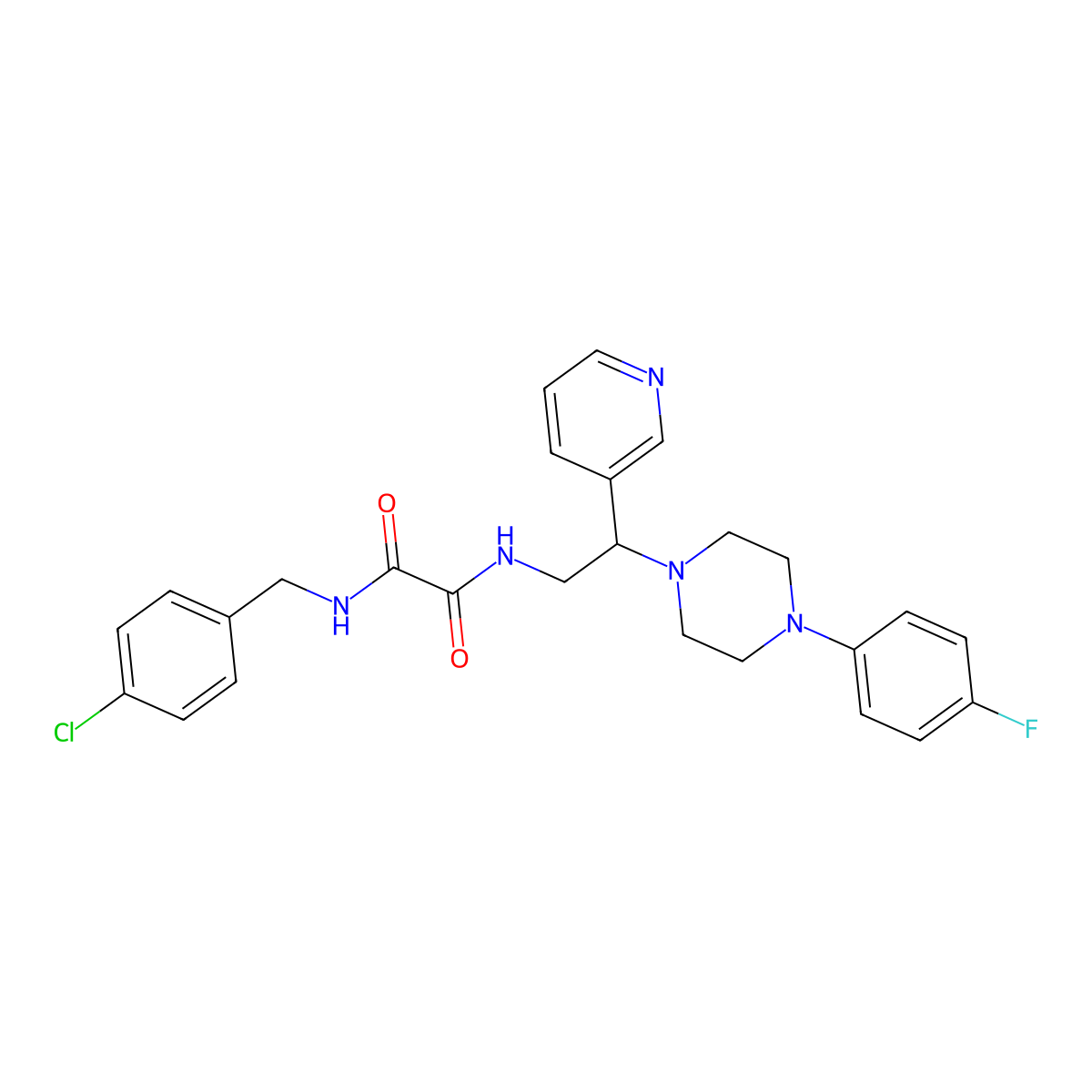 N1-(4-chlorobenzyl)-N2-(2-(4-(4-fluorophenyl)piperazin-1-yl)-2-(pyridin-3-yl)ethyl)oxalamide molecular structure, CAS 863557-73-7