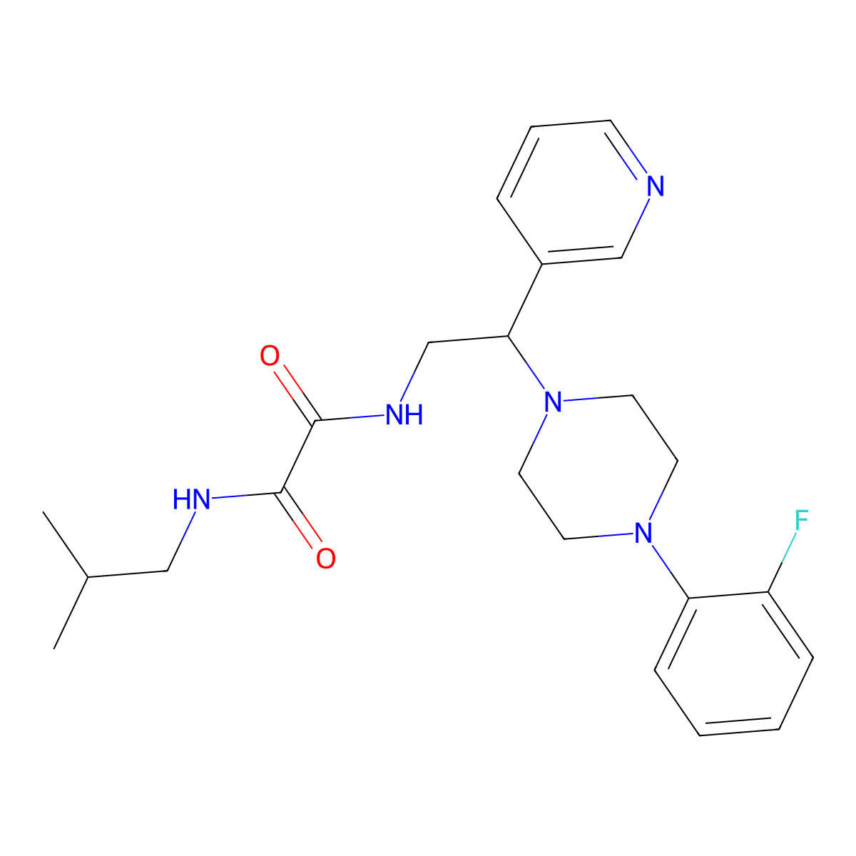 N1-(2-(4-(2-fluorophenyl)piperazin-1-yl)-2-(pyridin-3-yl)ethyl)-N2-isobutyloxalamide molecular structure, CAS 863558-32-1