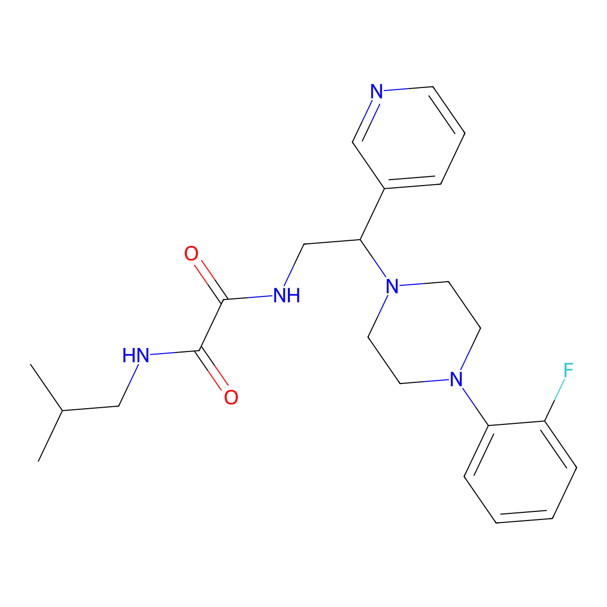 N1-(2-(4-(2-fluorophenyl)piperazin-1-yl)-2-(pyridin-3-yl)ethyl)-N2-isobutyloxalamide molecular structure, CAS 863558-32-1