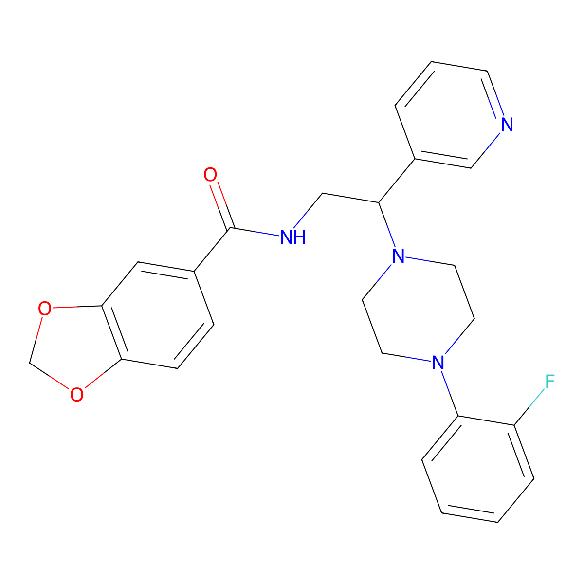 N-(2-(4-(2-fluorophenyl)piperazin-1-yl)-2-(pyridin-3-yl)ethyl)benzo[d][1,3]dioxole-5-carboxamide molecular structure, CAS 863558-40-1