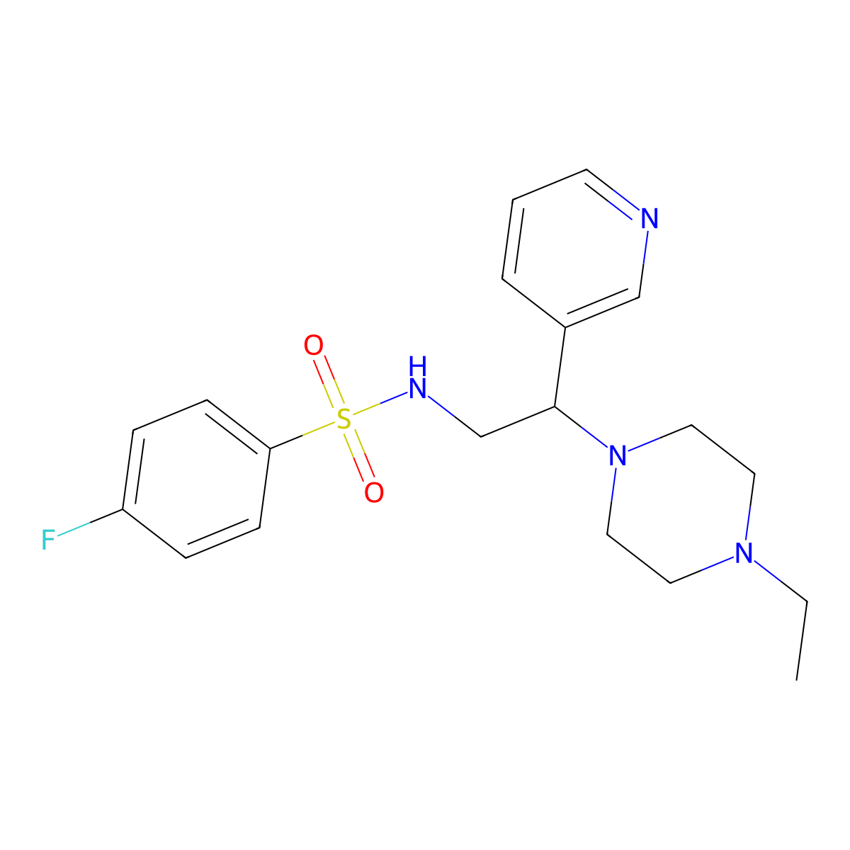 N-(2-(4-ethylpiperazin-1-yl)-2-(pyridin-3-yl)ethyl)-4-fluorobenzenesulfonamide molecular structure, CAS 863558-56-9
