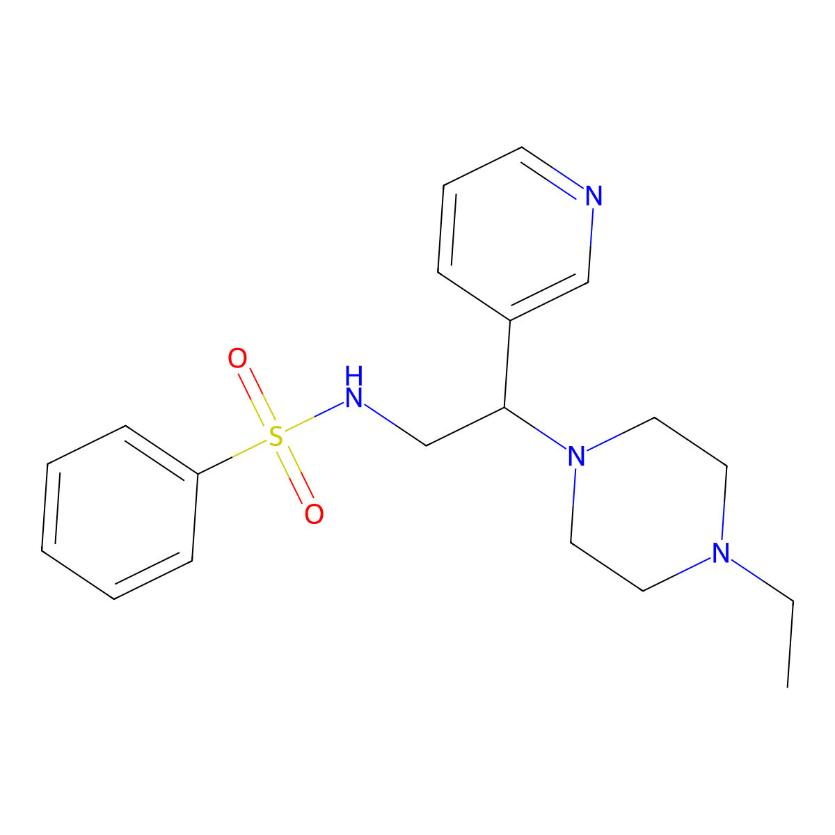 N-(2-(4-ethylpiperazin-1-yl)-2-(pyridin-3-yl)ethyl)benzenesulfonamide molecular structure, CAS 863558-57-0