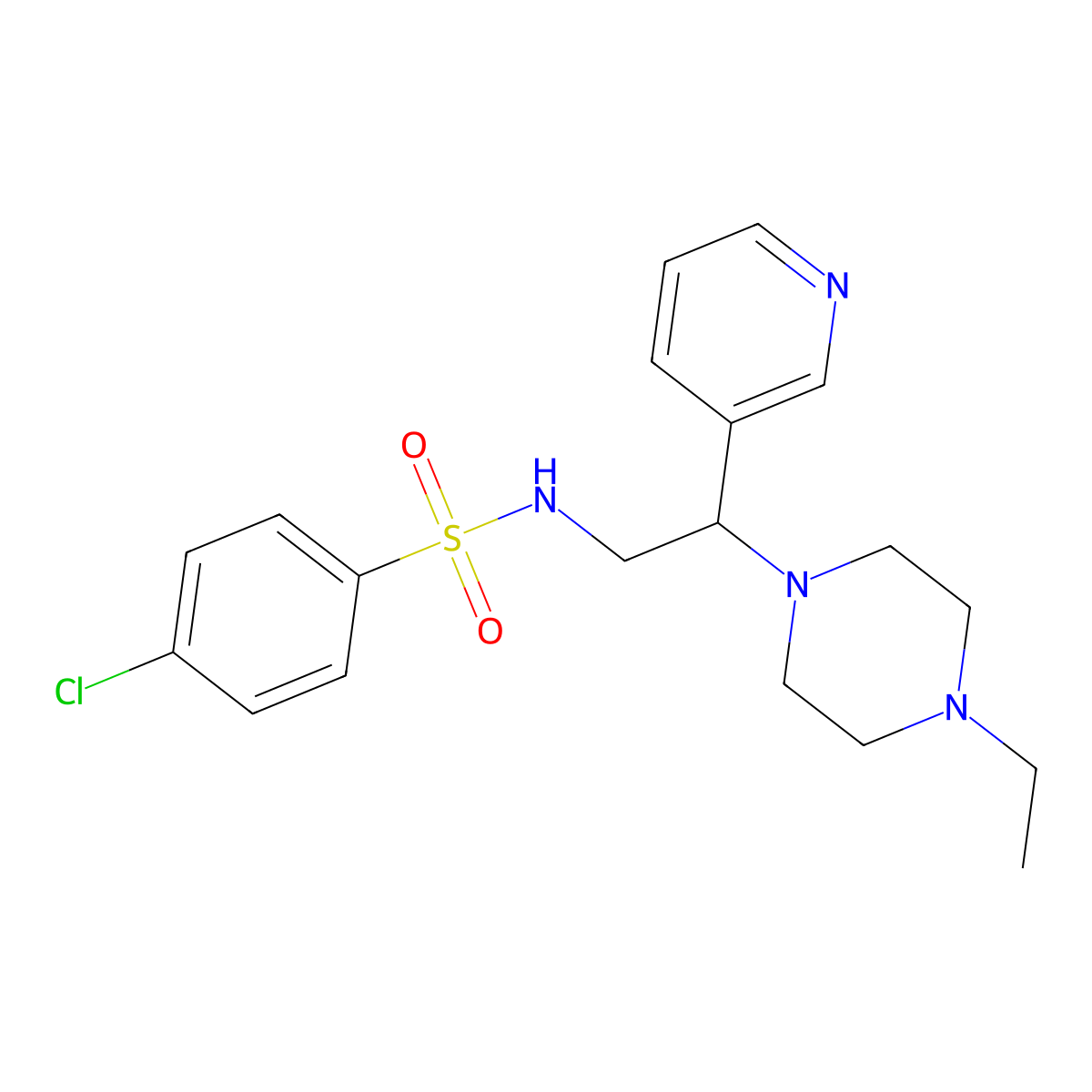4-chloro-N-(2-(4-ethylpiperazin-1-yl)-2-(pyridin-3-yl)ethyl)benzenesulfonamide molecular structure, CAS 863558-60-5