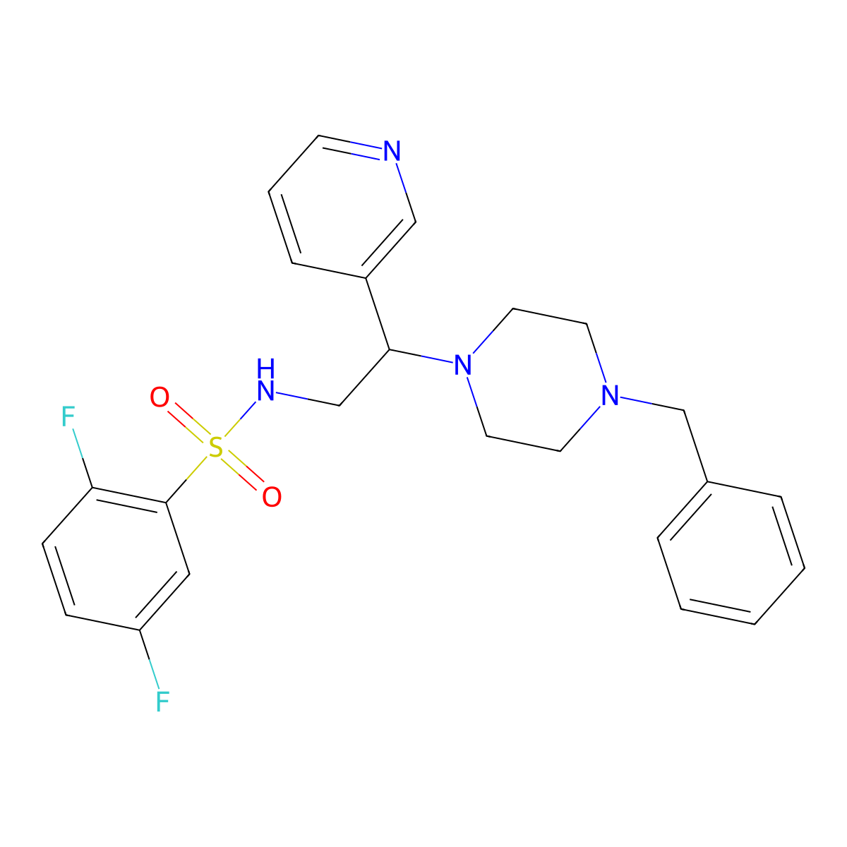 N-[2-(4-benzylpiperazin-1-yl)-2-(pyridin-3-yl)ethyl]-2,5-difluorobenzene-1-sulfonamide molecular structure, CAS 863558-65-0