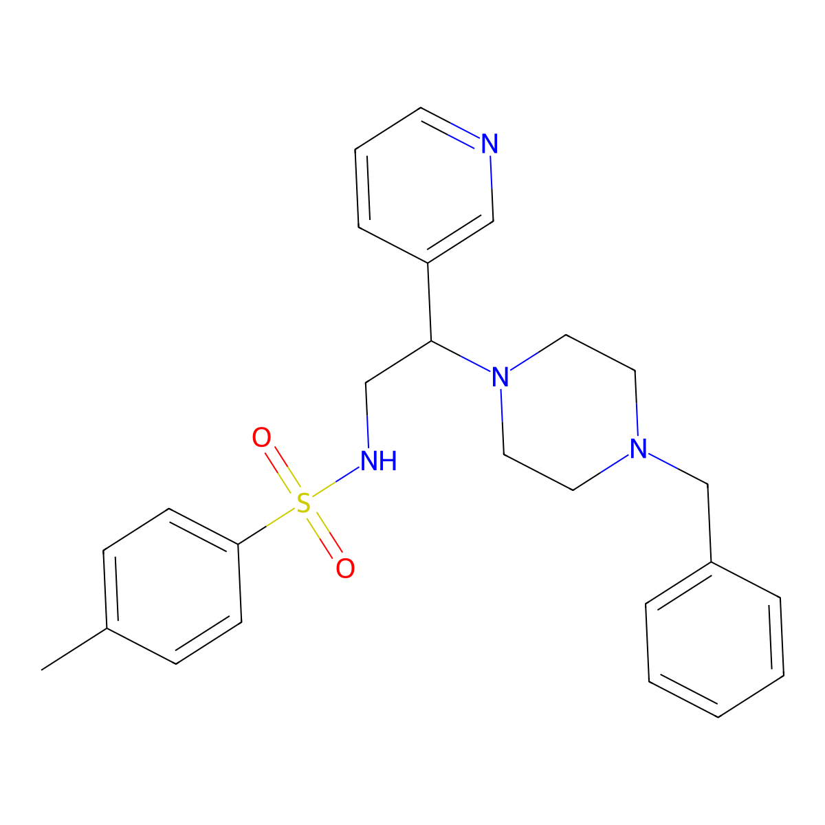 N-(2-(4-benzylpiperazin-1-yl)-2-(pyridin-3-yl)ethyl)-4-methylbenzenesulfonamide molecular structure, CAS 863558-69-4