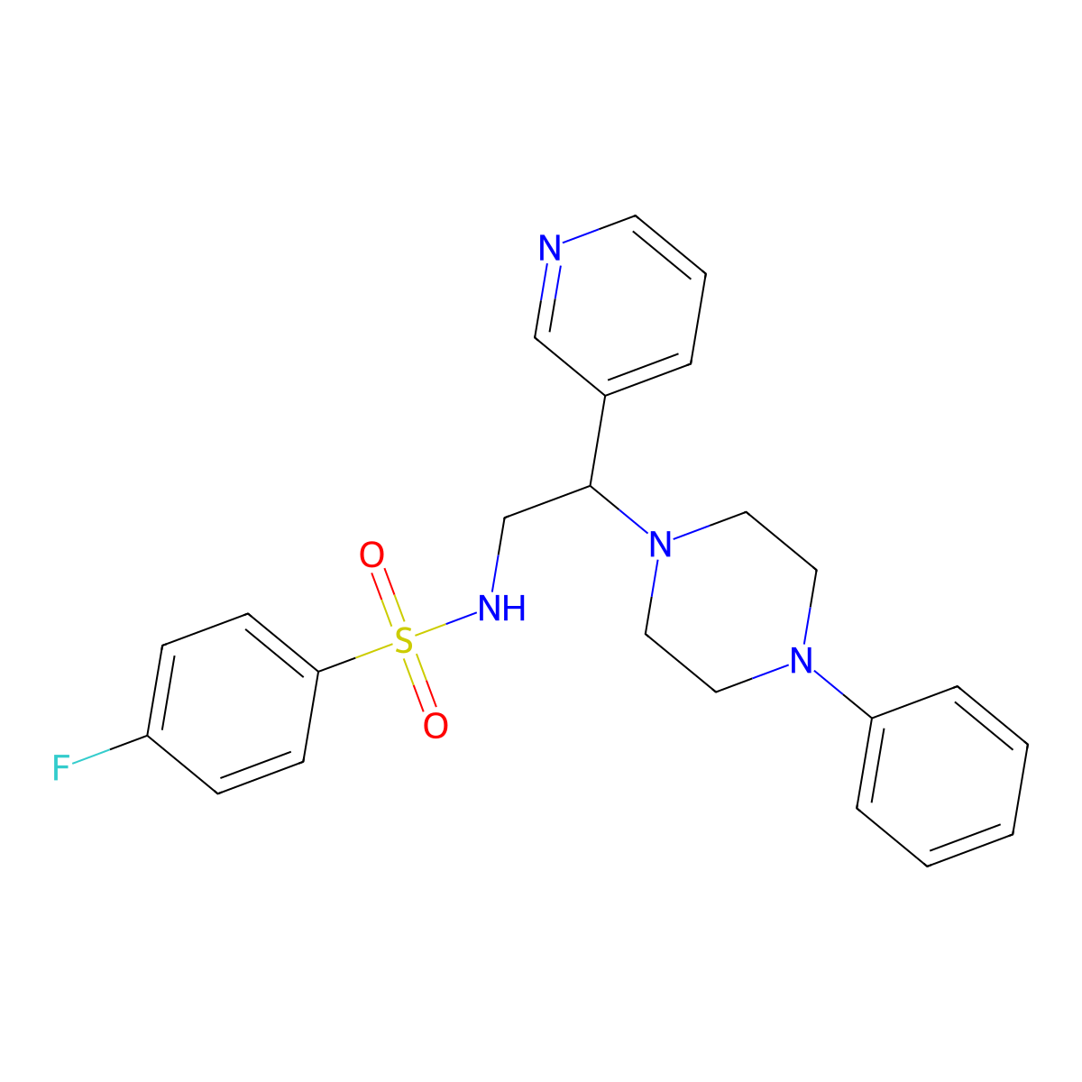 4-fluoro-N-(2-(4-phenylpiperazin-1-yl)-2-(pyridin-3-yl)ethyl)benzenesulfonamide molecular structure, CAS 863558-75-2