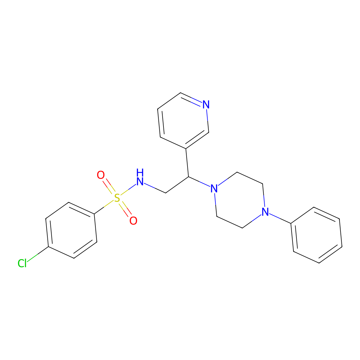 4-chloro-N-(2-(4-phenylpiperazin-1-yl)-2-(pyridin-3-yl)ethyl)benzenesulfonamide molecular structure, CAS 863558-80-9