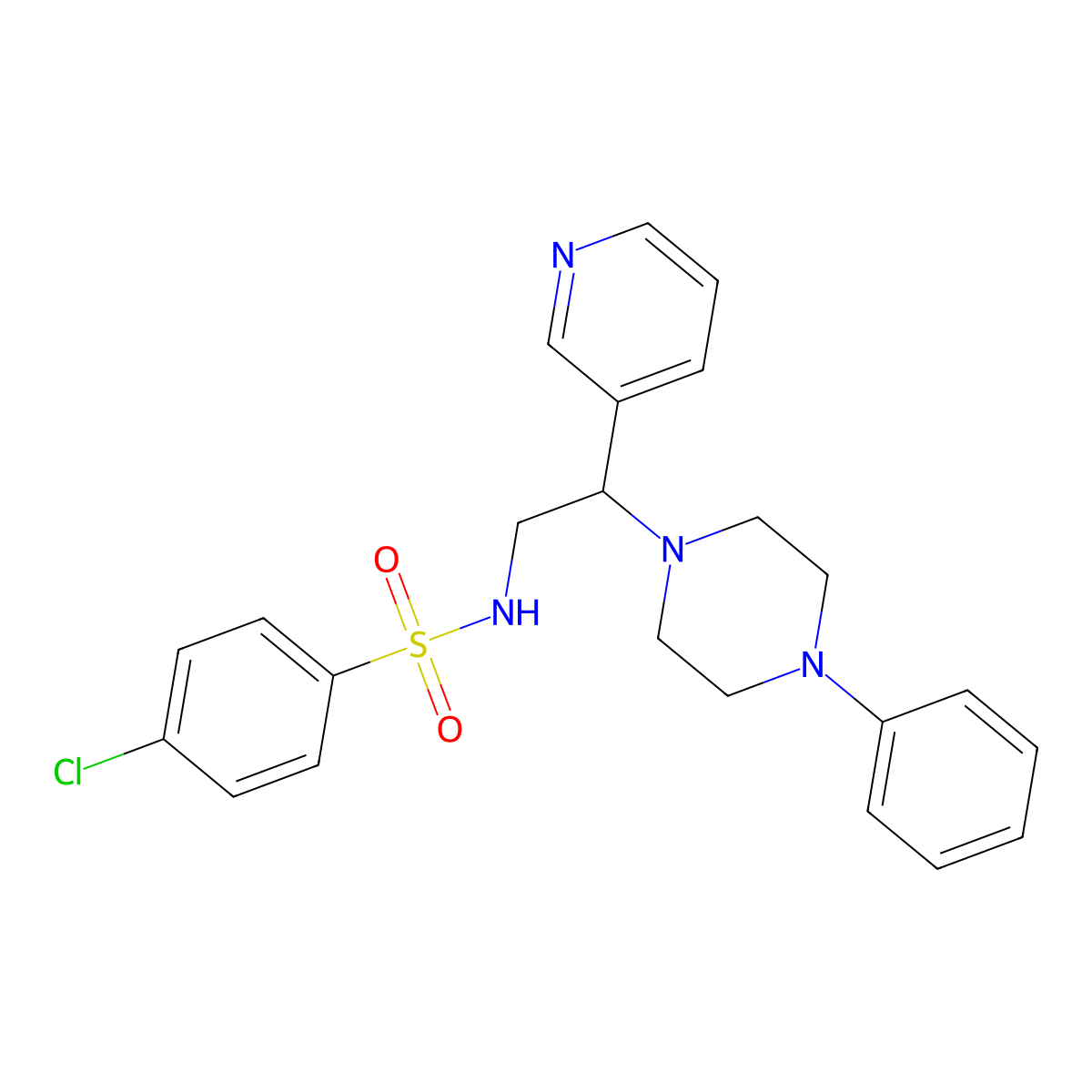 4-chloro-N-(2-(4-phenylpiperazin-1-yl)-2-(pyridin-3-yl)ethyl)benzenesulfonamide molecular structure, CAS 863558-80-9