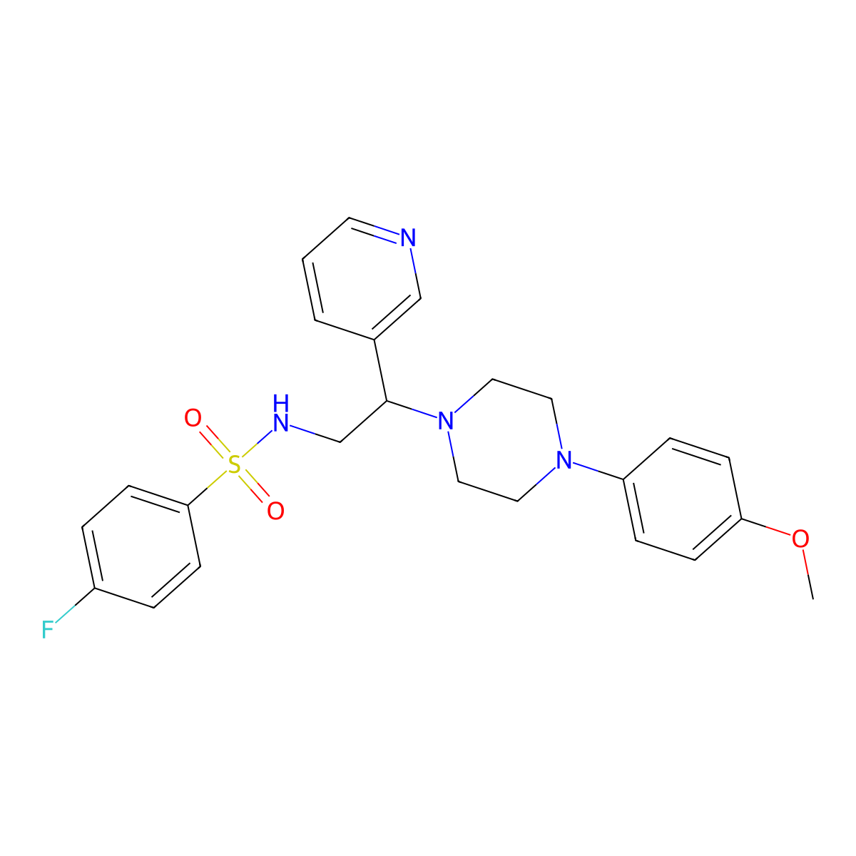 4-fluoro-N-(2-(4-(4-methoxyphenyl)piperazin-1-yl)-2-(pyridin-3-yl)ethyl)benzenesulfonamide molecular structure, CAS 863558-85-4