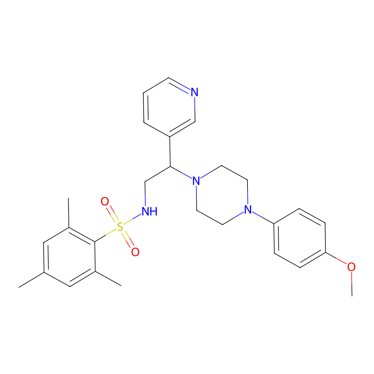 N-[2-[4-(4-methoxyphenyl)piperazin-1-yl]-2-pyridin-3-ylethyl]-2,4,6-trimethylbenzenesulfonamide molecular structure, CAS 863558-87-6