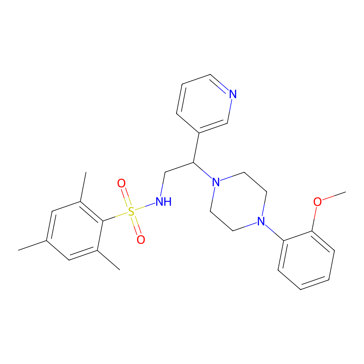 N-(2-(4-(2-methoxyphenyl)piperazin-1-yl)-2-(pyridin-3-yl)ethyl)-2,4,6-trimethylbenzenesulfonamide molecular structure, CAS 863558-98-9