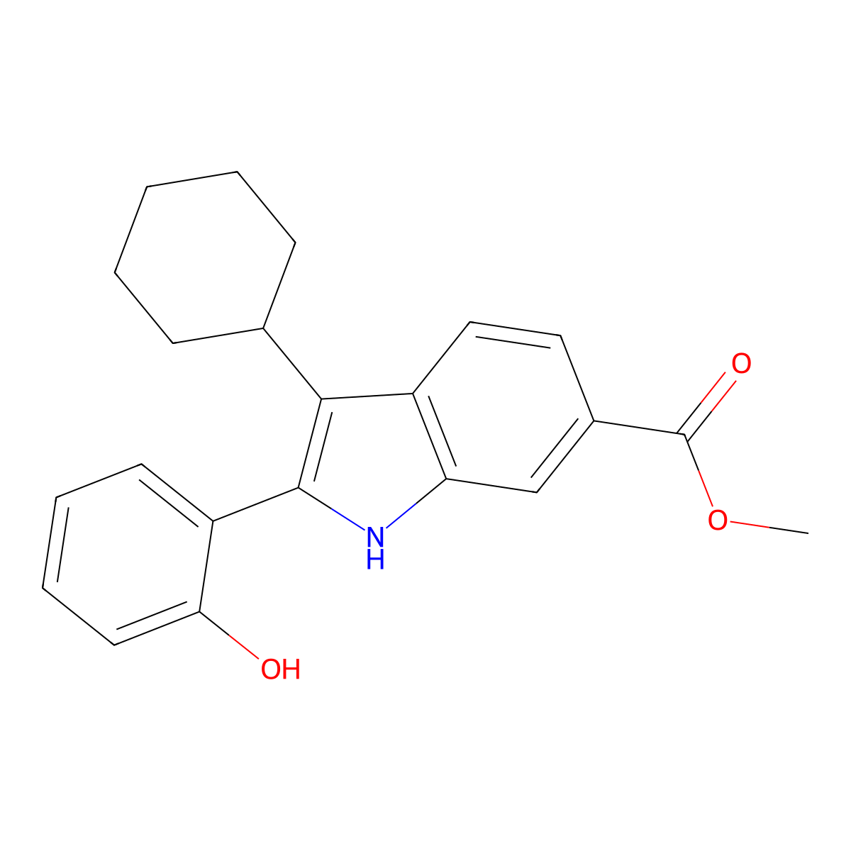 Methyl 3-cyclohexyl-2-(2-hydroxyphenyl)-1H-indole-6-carboxylate molecular structure, CAS 863578-50-1