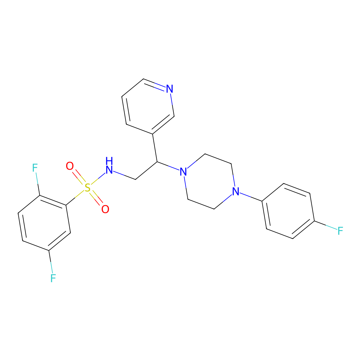 2,5-difluoro-N-(2-(4-(4-fluorophenyl)piperazin-1-yl)-2-(pyridin-3-yl)ethyl)benzenesulfonamide molecular structure, CAS 863586-59-8