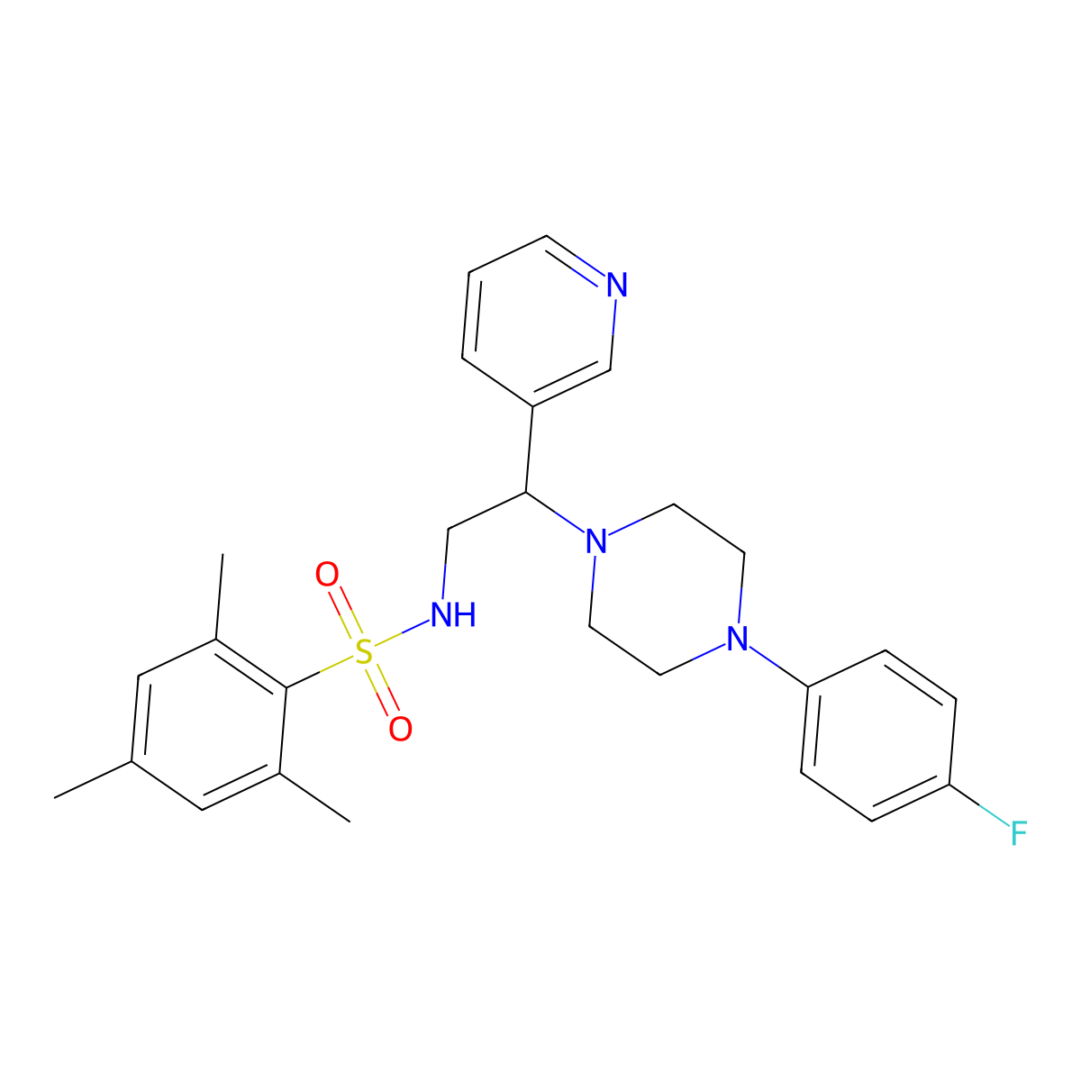 N-[2-[4-(4-fluorophenyl)piperazin-1-yl]-2-pyridin-3-ylethyl]-2,4,6-trimethylbenzenesulfonamide molecular structure, CAS 863586-65-6