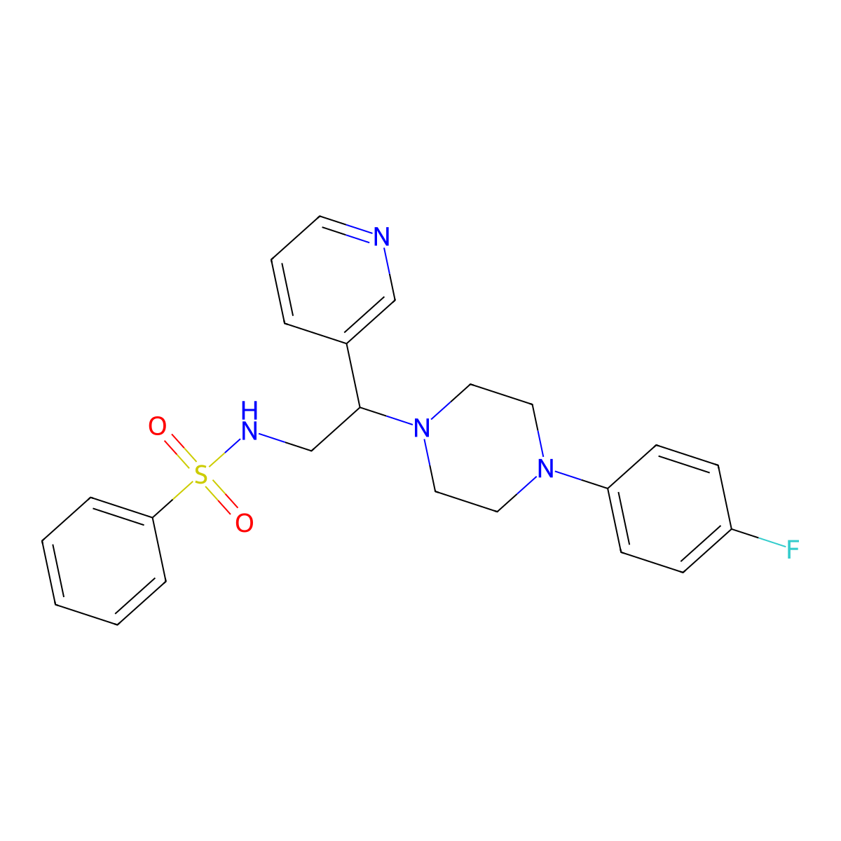 N-(2-(4-(4-fluorophenyl)piperazin-1-yl)-2-(pyridin-3-yl)ethyl)benzenesulfonamide molecular structure, CAS 863586-67-8
