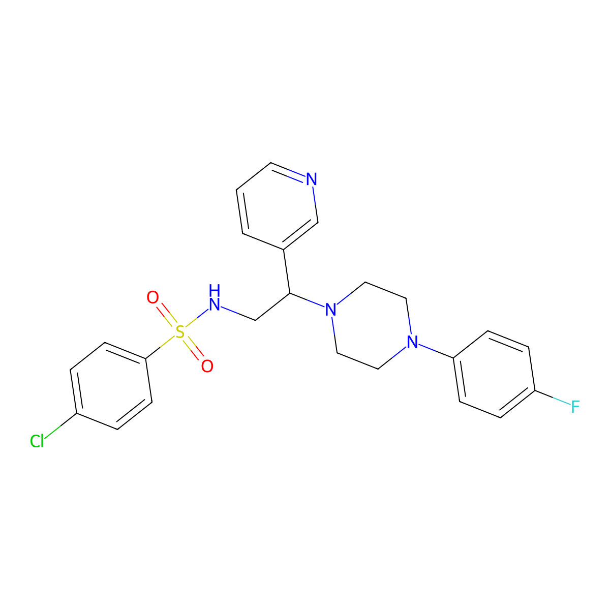 4-chloro-N-[2-[4-(4-fluorophenyl)piperazin-1-yl]-2-pyridin-3-ylethyl]benzenesulfonamide molecular structure, CAS 863586-71-4