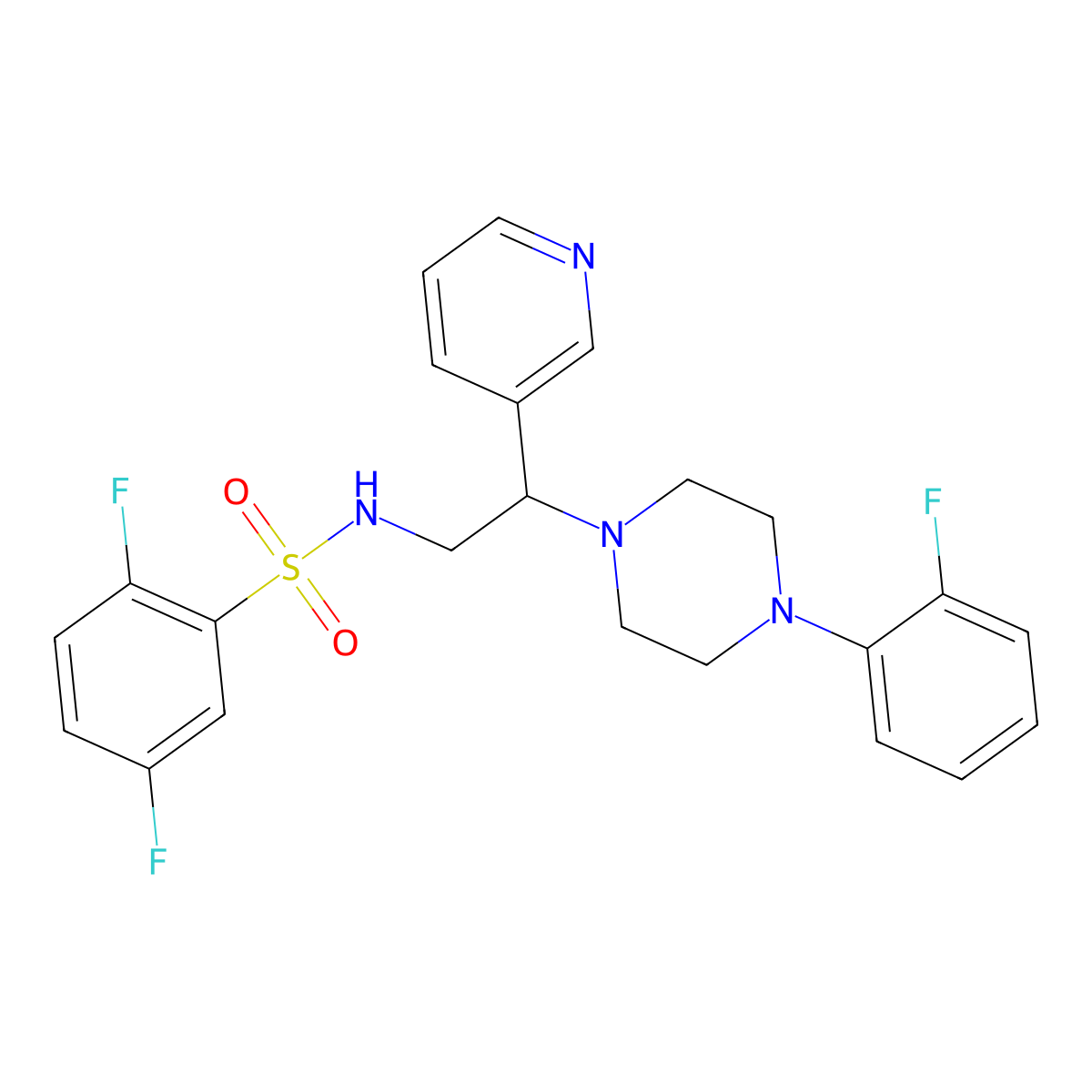2,5-difluoro-N-(2-(4-(2-fluorophenyl)piperazin-1-yl)-2-(pyridin-3-yl)ethyl)benzenesulfonamide molecular structure, CAS 863586-80-5