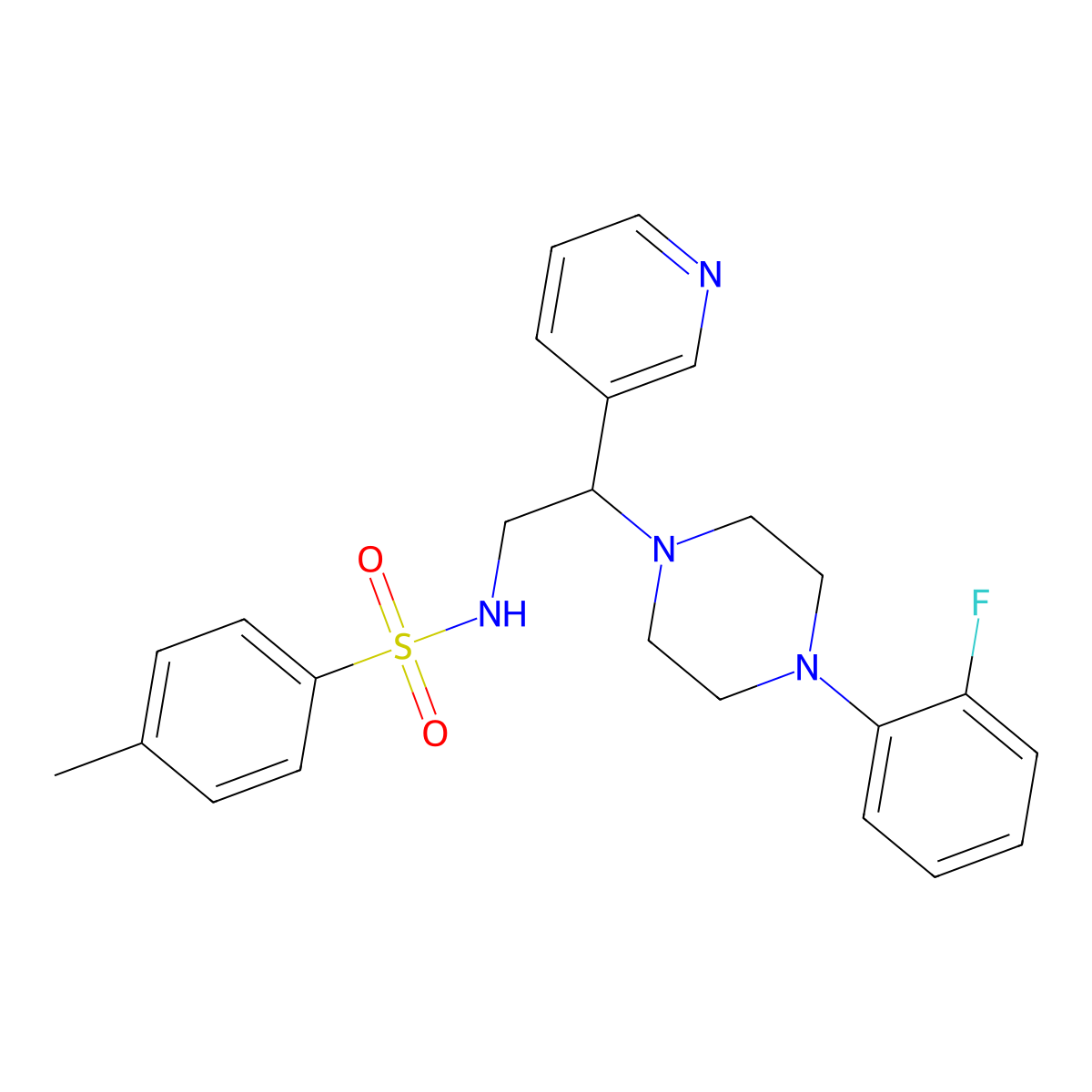 N-(2-(4-(2-fluorophenyl)piperazin-1-yl)-2-(pyridin-3-yl)ethyl)-4-methylbenzenesulfonamide molecular structure, CAS 863586-90-7