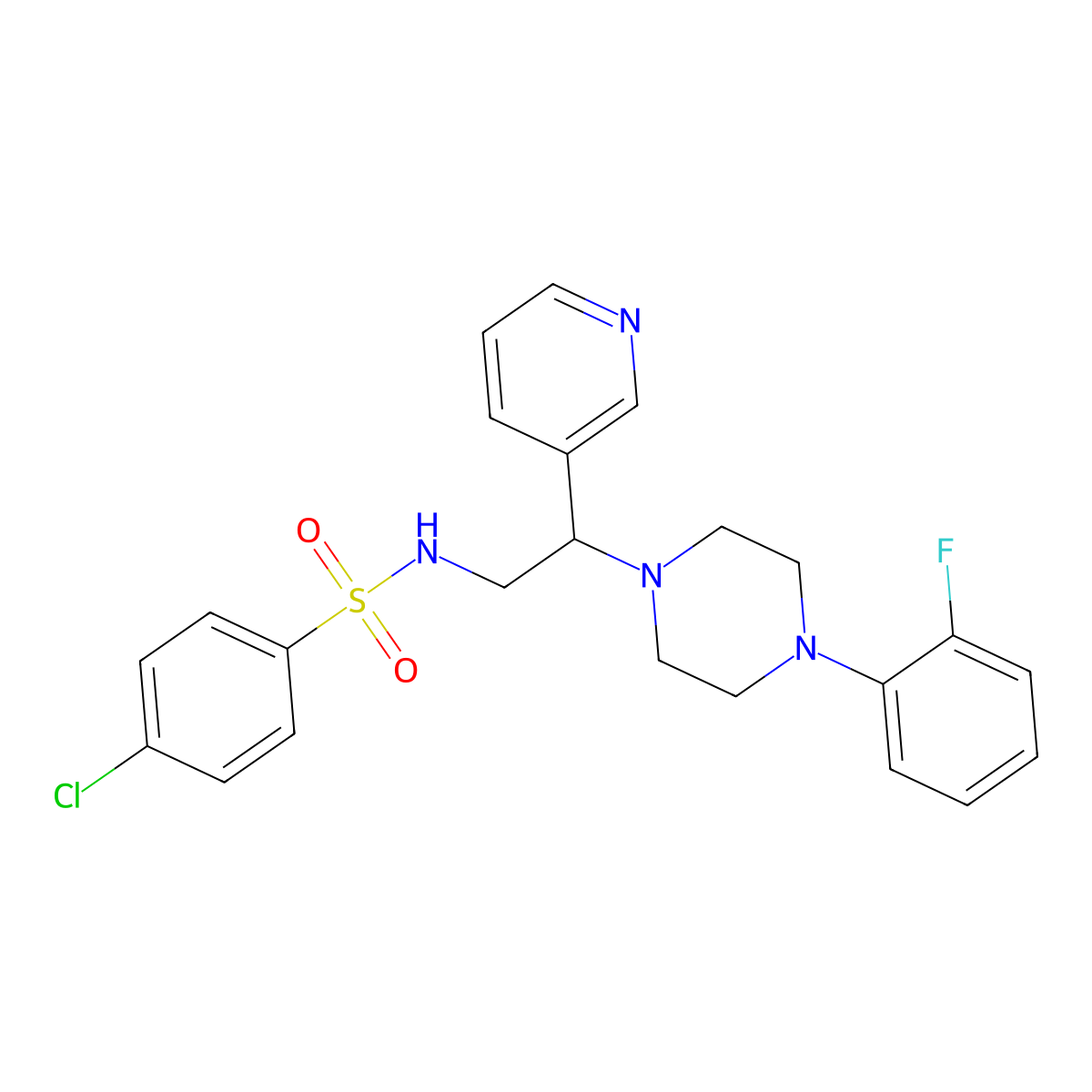 4-chloro-N-(2-(4-(2-fluorophenyl)piperazin-1-yl)-2-(pyridin-3-yl)ethyl)benzenesulfonamide molecular structure, CAS 863586-92-9