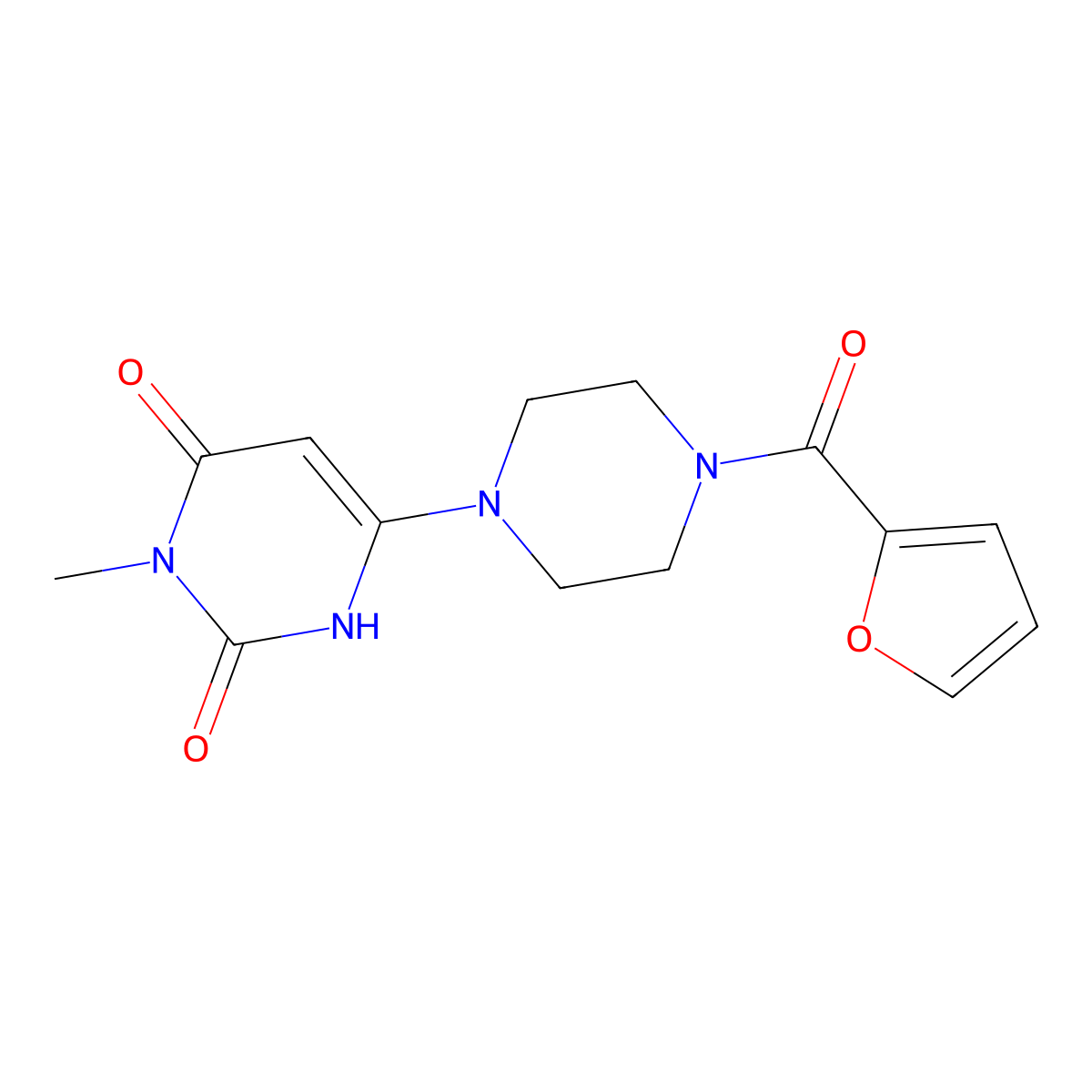 6-[4-(furan-2-carbonyl)piperazin-1-yl]-3-methyl-1H-pyrimidine-2,4-dione molecular structure, CAS 863587-97-7