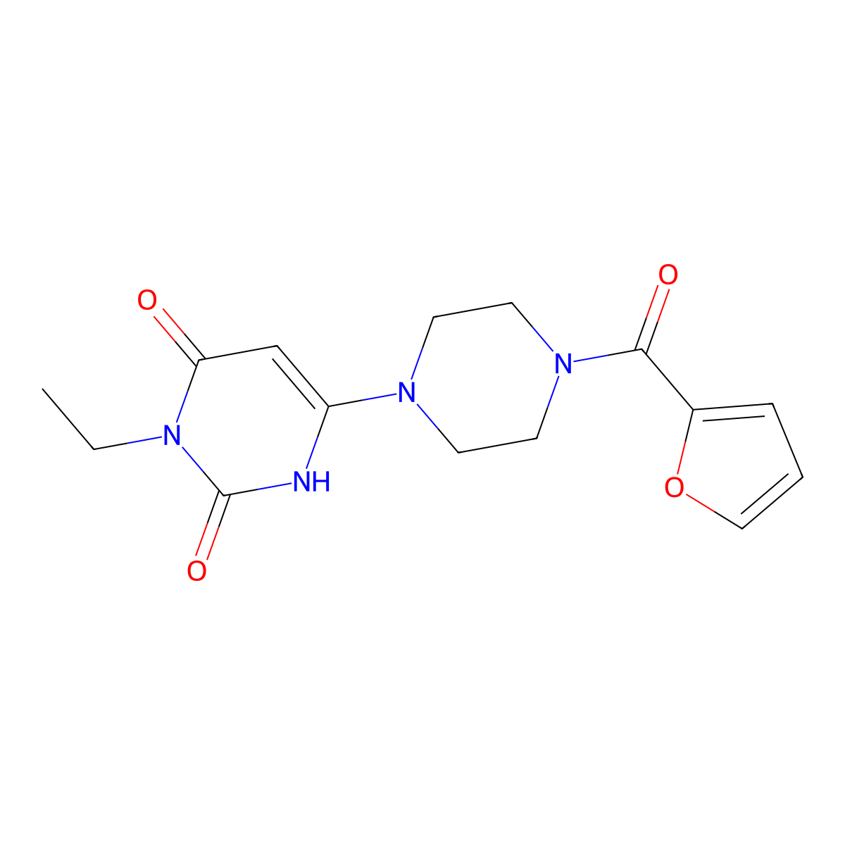 3-ethyl-6-(4-(furan-2-carbonyl)piperazin-1-yl)pyrimidine-2,4(1H,3H)-dione molecular structure, CAS 863588-08-3