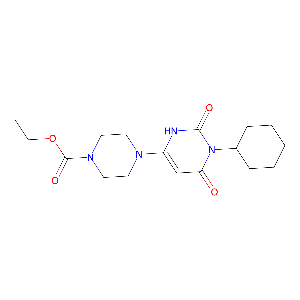 Ethyl 4-(1-cyclohexyl-2,6-dioxo-1,2,3,6-tetrahydropyrimidin-4-yl)piperazine-1-carboxylate molecular structure, CAS 863588-18-5