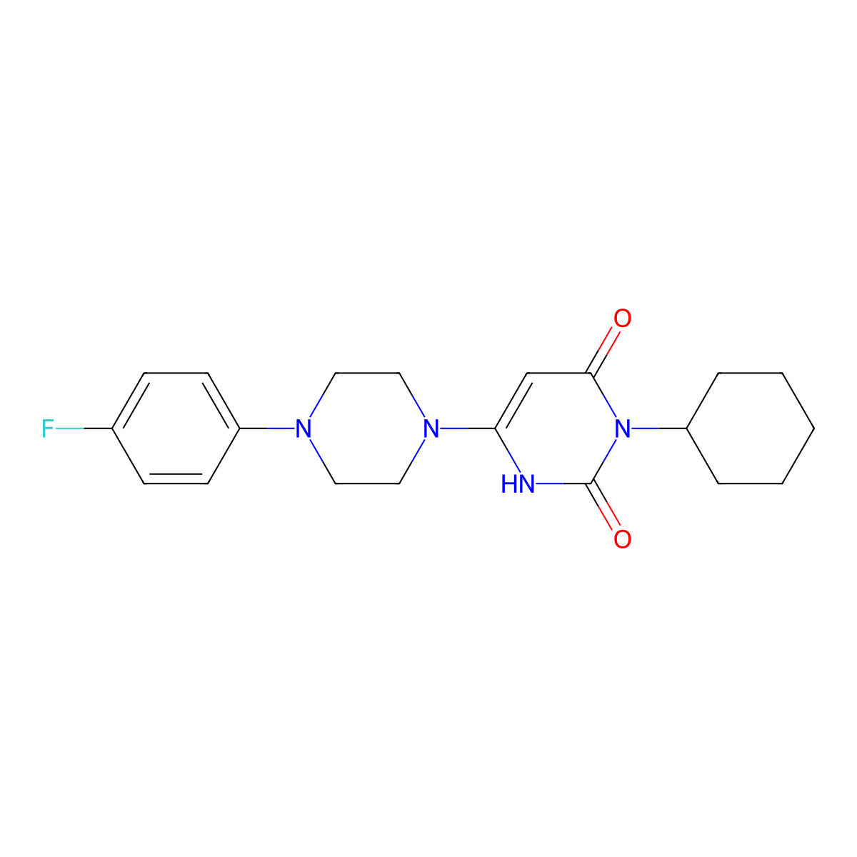3-cyclohexyl-6-[4-(4-fluorophenyl)piperazin-1-yl]-1H-pyrimidine-2,4-dione molecular structure, CAS 863588-22-1