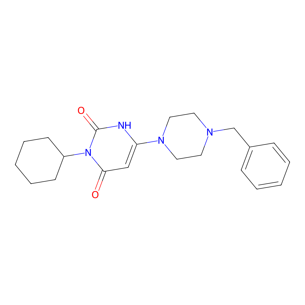 6-(4-benzylpiperazin-1-yl)-3-cyclohexyl-1H-pyrimidine-2,4-dione molecular structure, CAS 863588-24-3