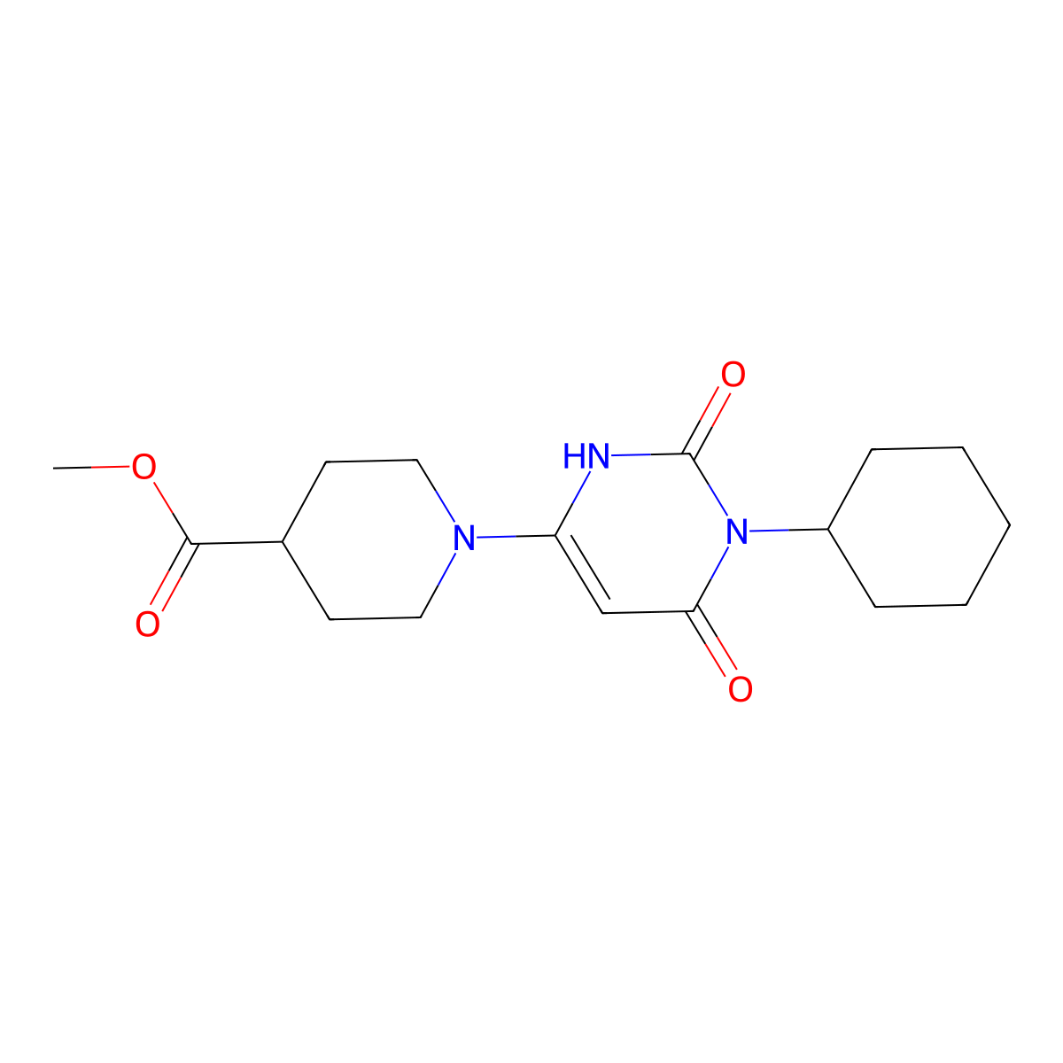 Methyl 1-(1-cyclohexyl-2,6-dioxo-1,2,3,6-tetrahydropyrimidin-4-yl)piperidine-4-carboxylate molecular structure, CAS 863588-25-4