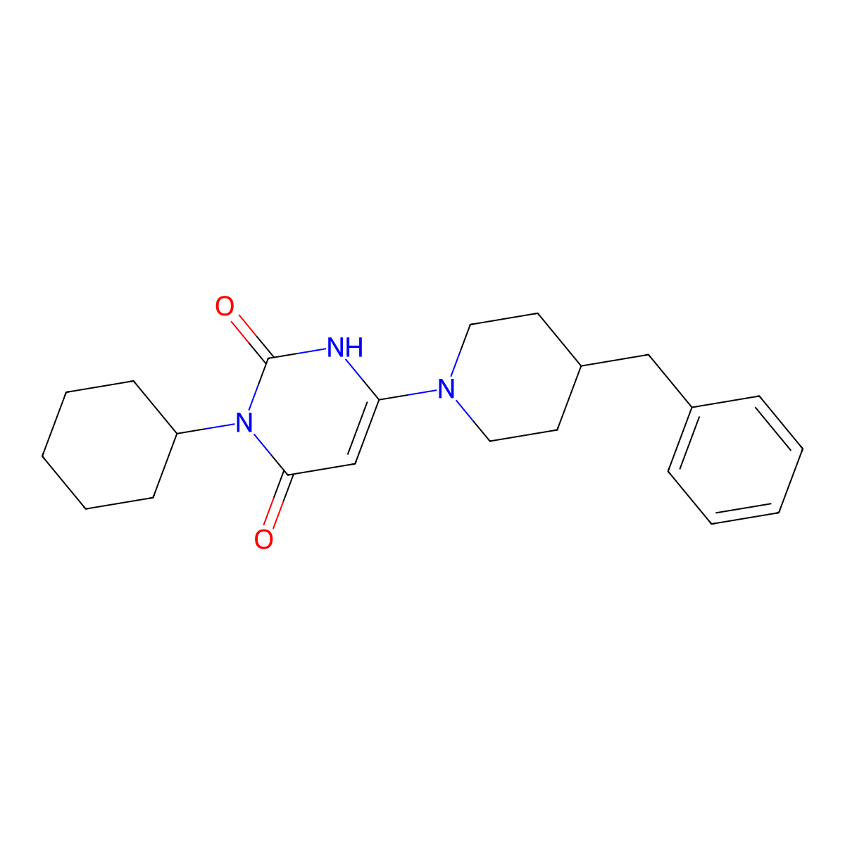 6-(4-benzylpiperidin-1-yl)-3-cyclohexylpyrimidine-2,4(1H,3H)-dione molecular structure, CAS 863588-26-5