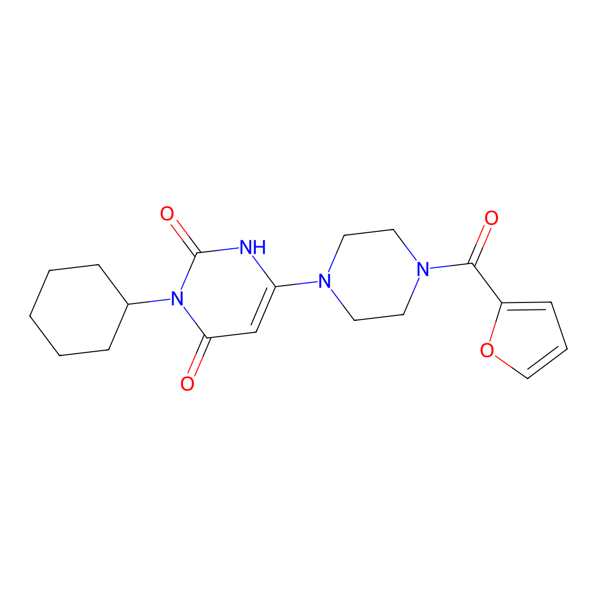 3-cyclohexyl-6-[4-(furan-2-carbonyl)piperazin-1-yl]-1H-pyrimidine-2,4-dione molecular structure, CAS 863588-28-7