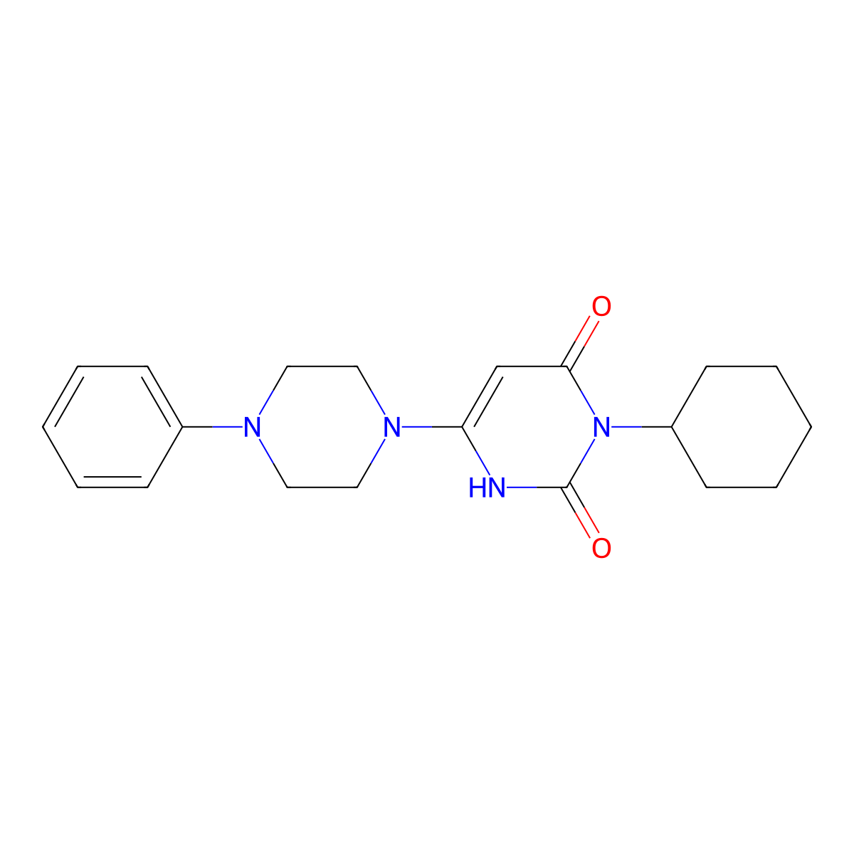 3-cyclohexyl-6-(4-phenylpiperazin-1-yl)-1H-pyrimidine-2,4-dione molecular structure, CAS 863588-35-6