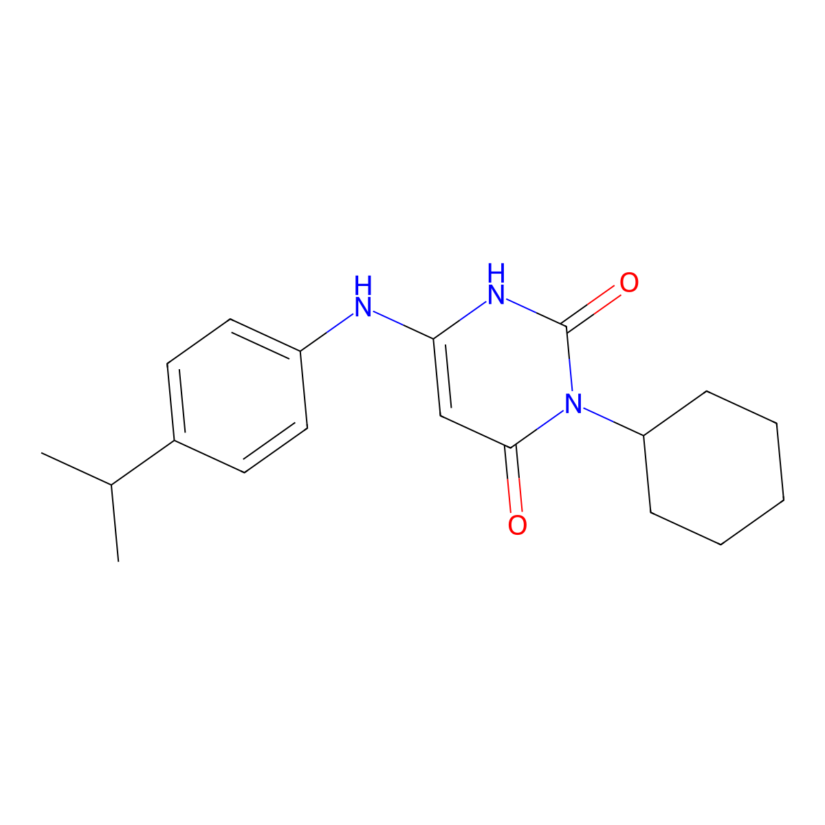 3-cyclohexyl-6-((4-isopropylphenyl)amino)pyrimidine-2,4(1H,3H)-dione molecular structure, CAS 863588-37-8
