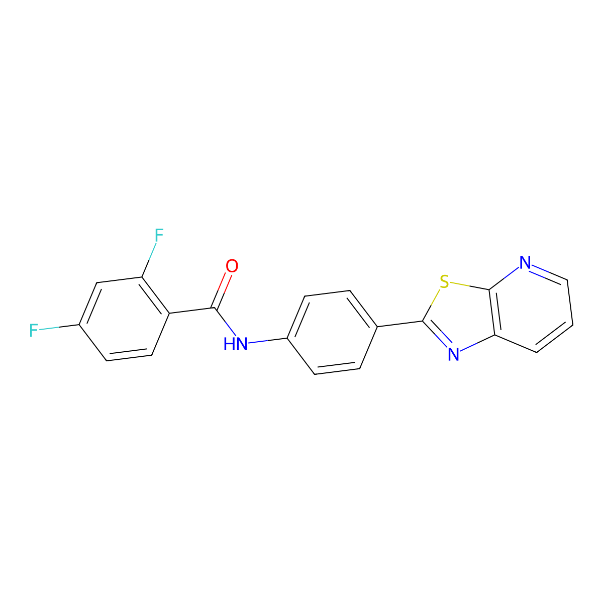 2,4-difluoro-N-(4-(thiazolo[5,4-b]pyridin-2-yl)phenyl)benzamide molecular structure, CAS 863588-55-0