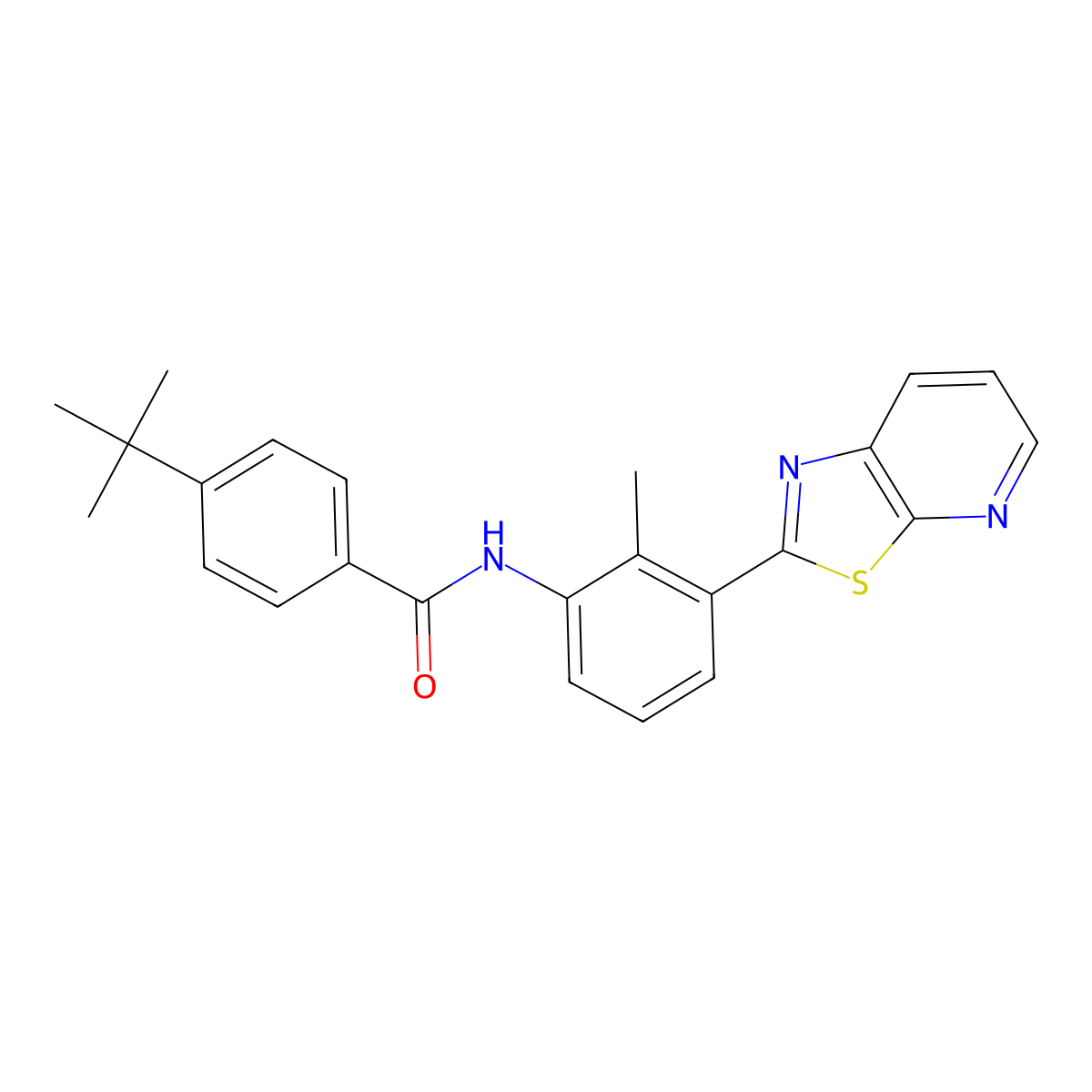 4-(tert-butyl)-N-(2-methyl-3-(thiazolo[5,4-b]pyridin-2-yl)phenyl)benzamide molecular structure, CAS 863593-55-9