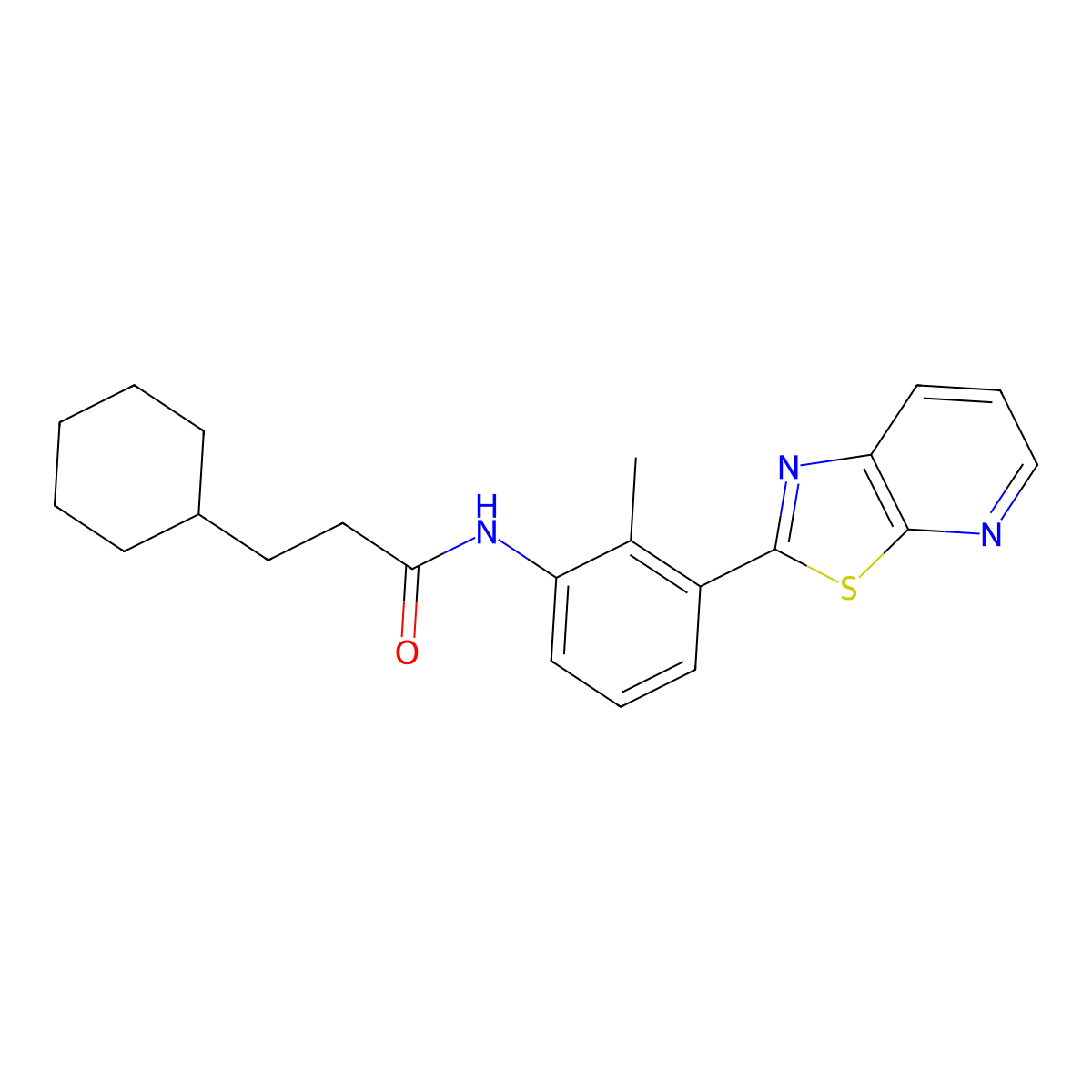 3-cyclohexyl-N-(2-methyl-3-(thiazolo[5,4-b]pyridin-2-yl)phenyl)propanamide molecular structure, CAS 863593-73-1