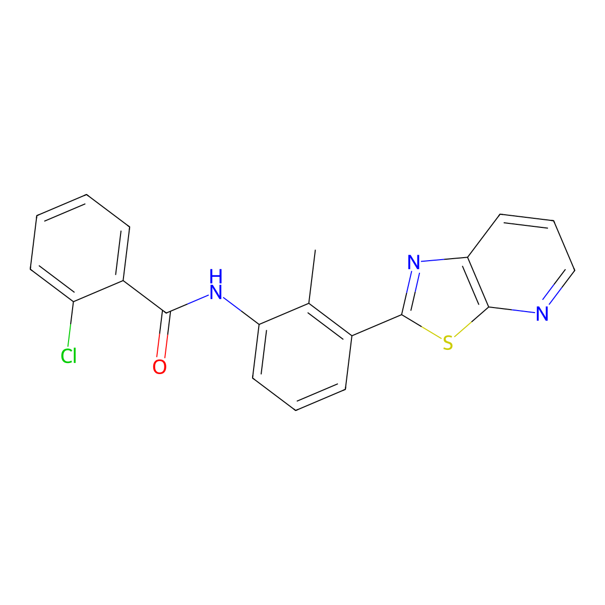 2-chloro-N-(2-methyl-3-(thiazolo[5,4-b]pyridin-2-yl)phenyl)benzamide molecular structure, CAS 863593-80-0