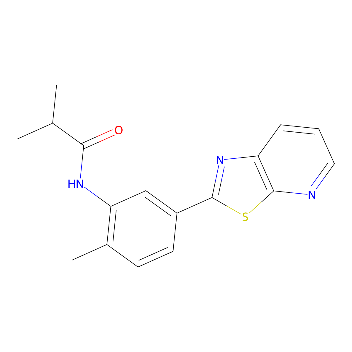 2-methyl-N-(2-methyl-5-{[1,3]thiazolo[5,4-b]pyridin-2-yl}phenyl)propanamide molecular structure, CAS 863593-90-2