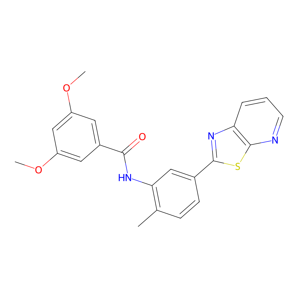 3,5-Dimethoxy-N-(2-methyl-5-{[1,3]thiazolo[5,4-B]pyridin-2-YL}phenyl)benzamide molecular structure, CAS 863593-95-7